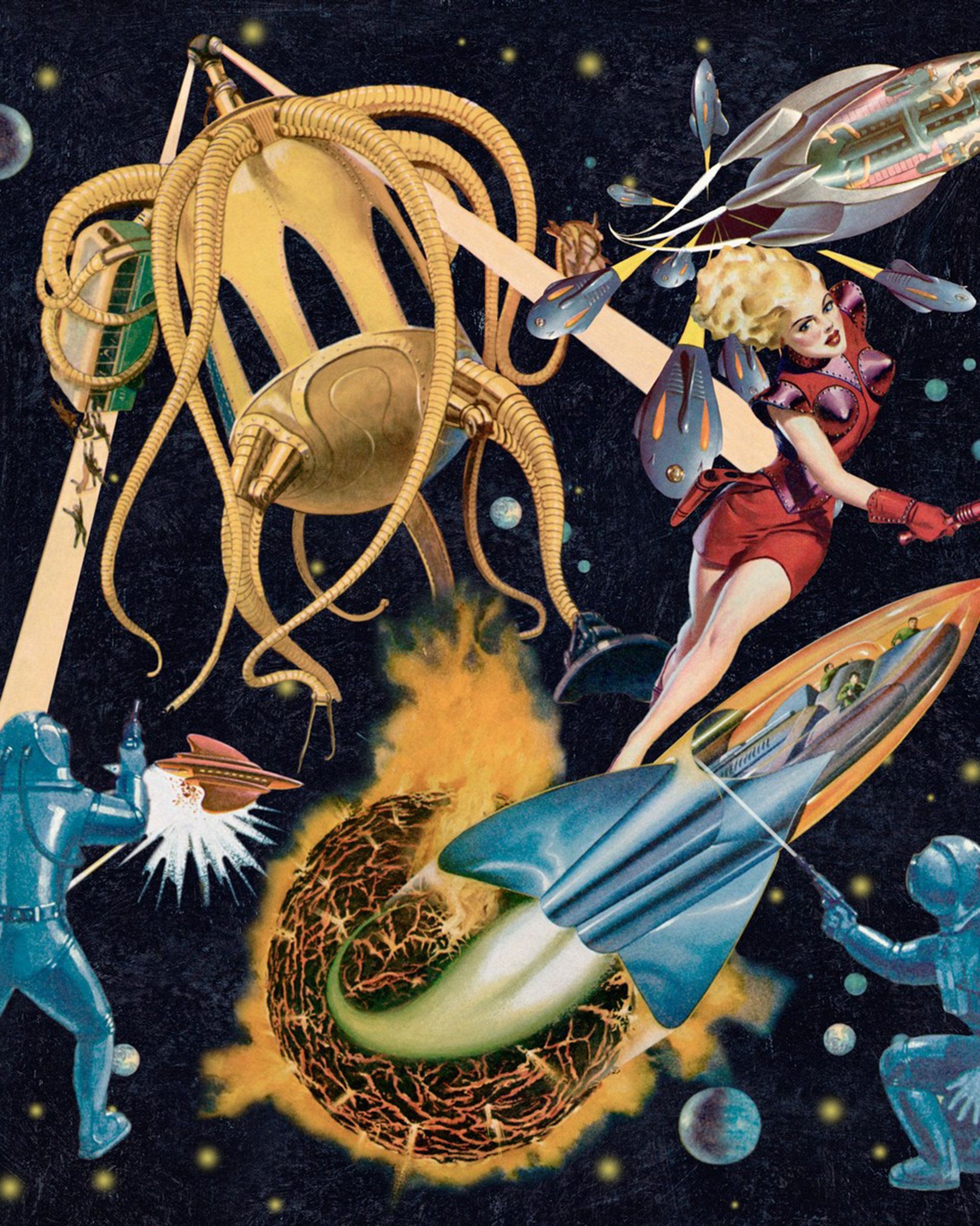 2000x2500 SCI FI PULP Wallpaper MINDTHEGAP Blue Eclectic Pop Art