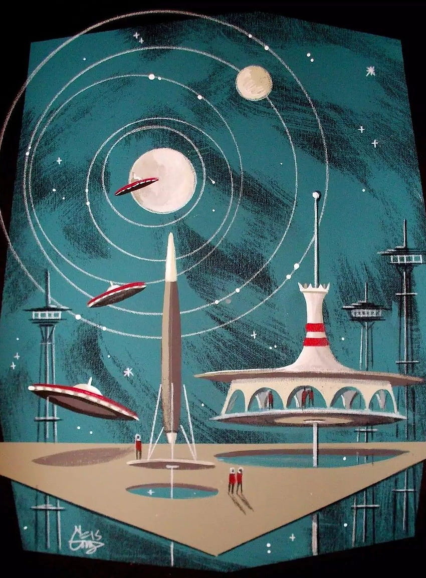 850x1154 EL GATO GOMEZ PAINTING RETRO 1950'S SCI FI ROBOT ROCKET, Vintage Sci Fi Robot HD Phone Wallpaper