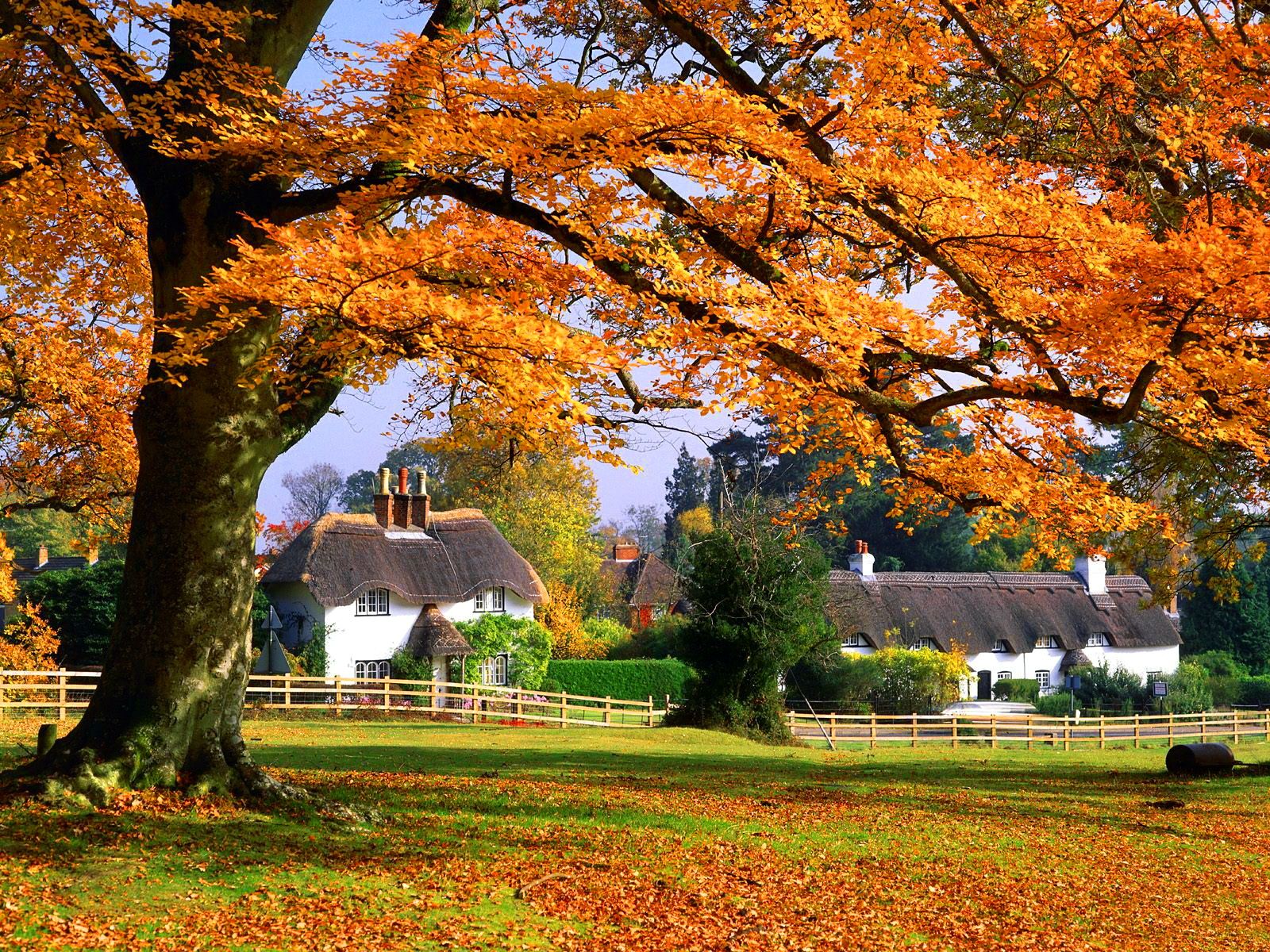 1600x1200 English Village Autumn Wallpaper