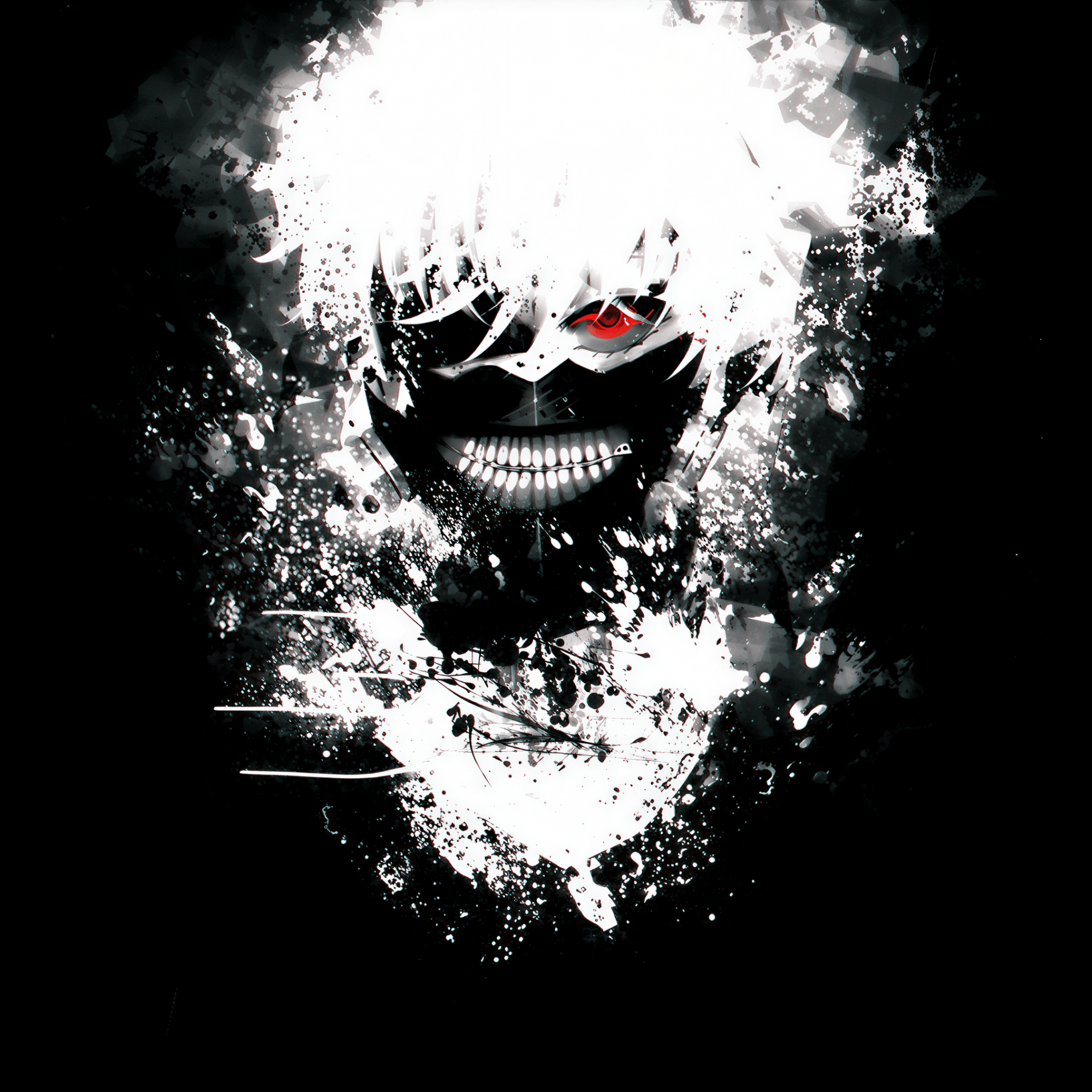 2048x2048 Ken Kaneki Wallpaper 4K, Black and White, Tokyo Ghoul