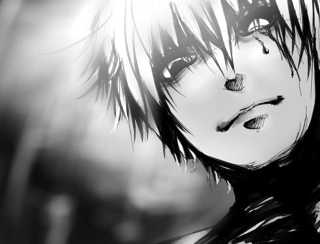 1024x782 Download Kaneki Sad In Black And White Wallpaper