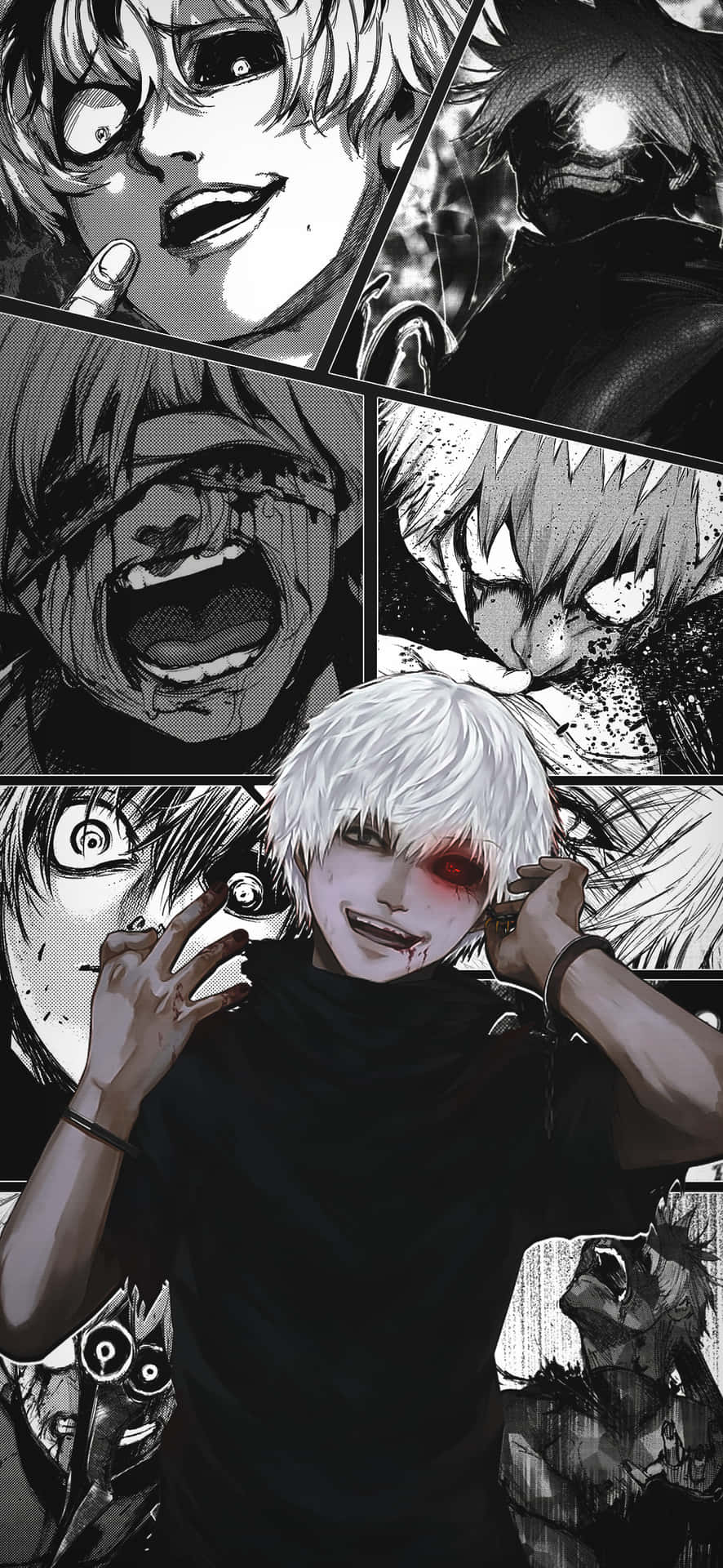 886x1920 Download A Black And White Image Of A Character With White Hair Wallpaper