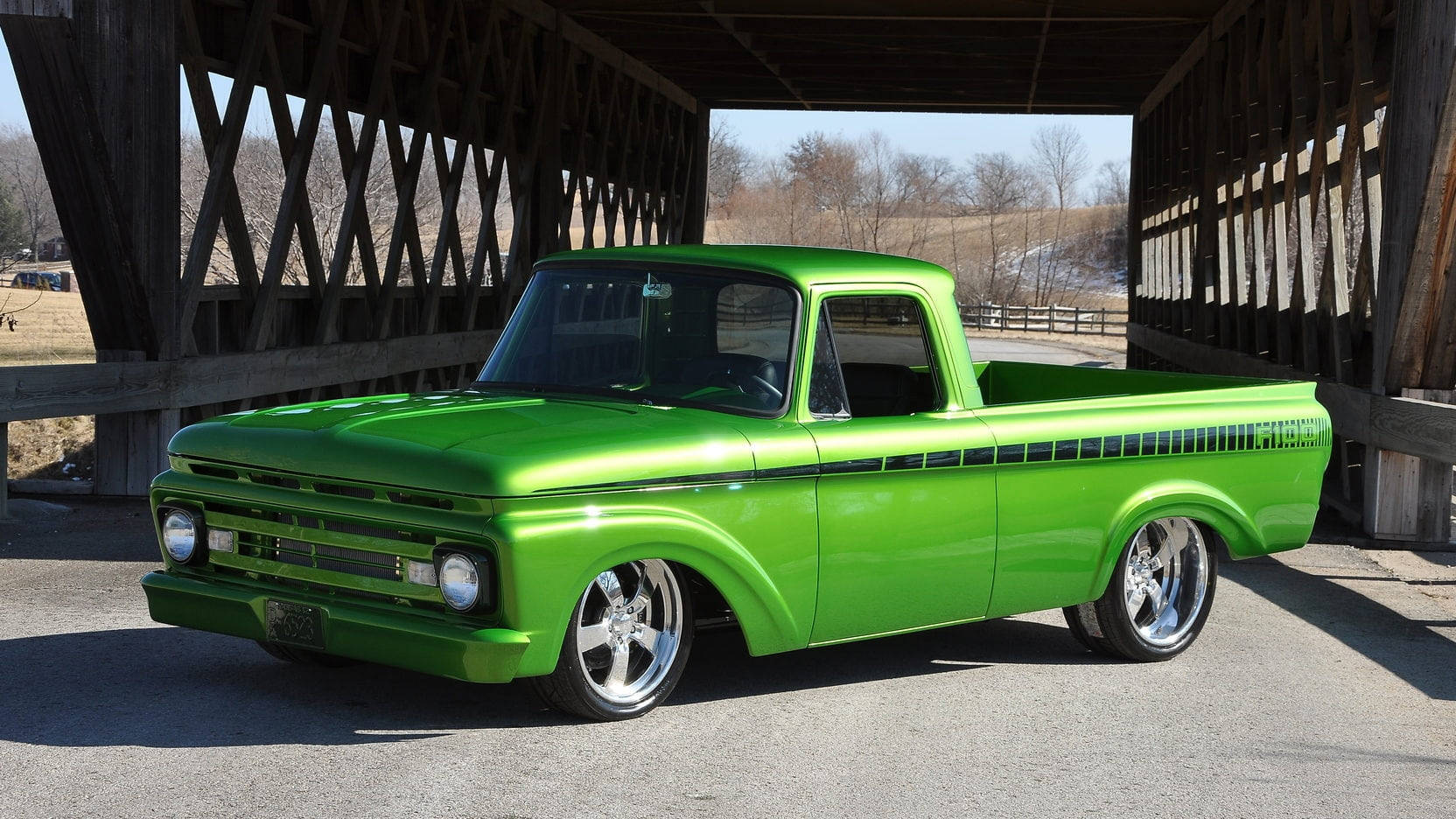 1664x936 Download Vintage Charm Green Old Ford Truck Wallpaper