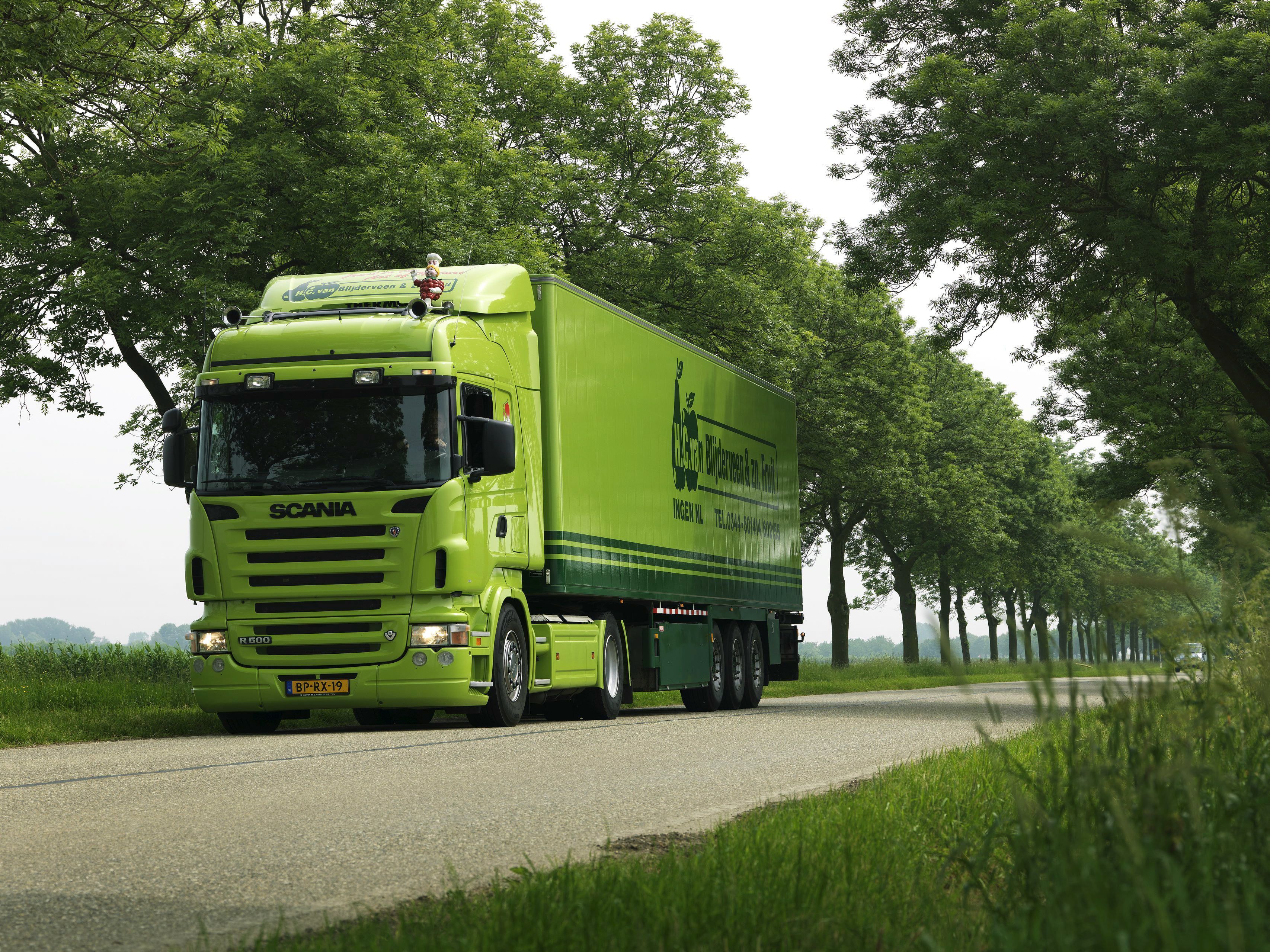 3413x2560 HD wallpaper: green Scania freight truck, Road, Trees, Car, Tractor, The trailer