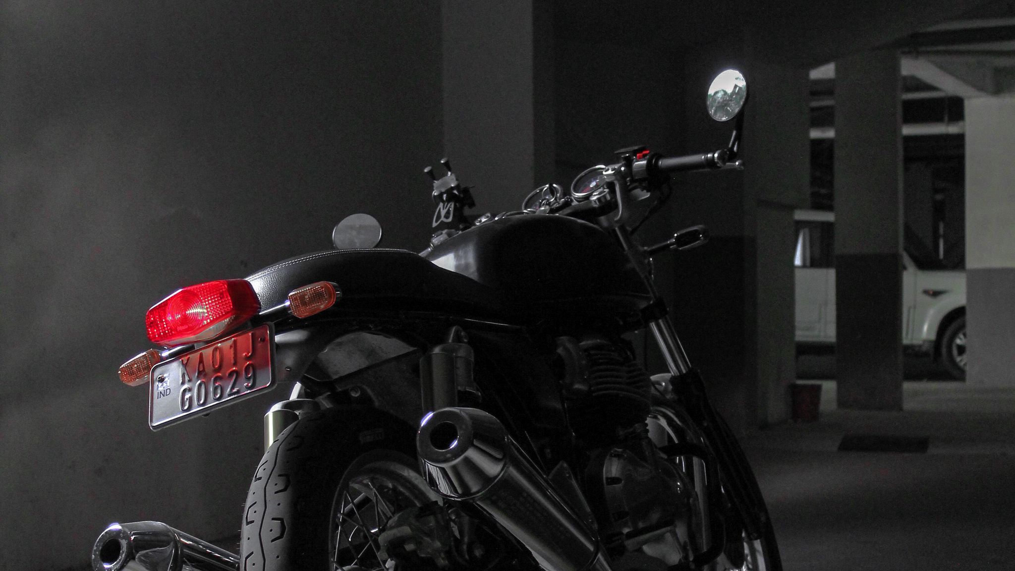 2048x1152 Download wallpaper 2048x1152 royal enfield continental gt royal enfield, motorcycle, bike, black, rear view ultrawide monitor HD background