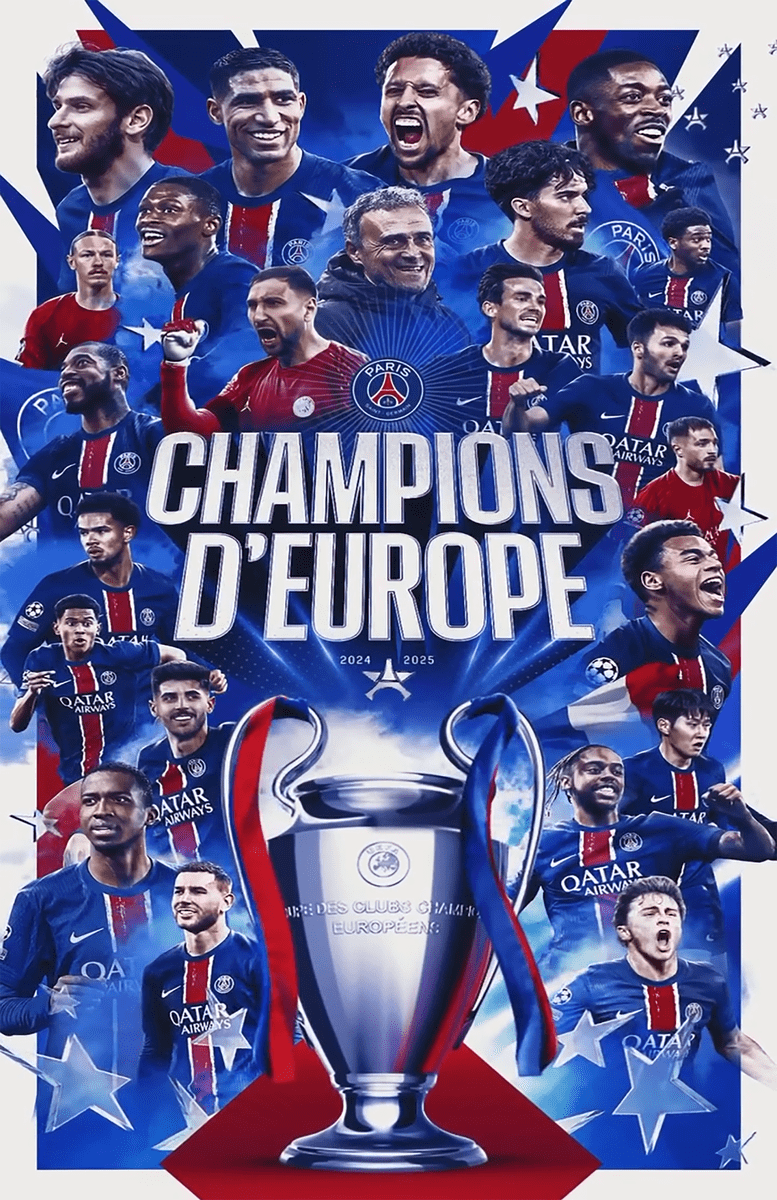 777x1200 PSG UEFA Champions League Champions Poster 11 x 17 Paris 2025 UEFA Champs 2