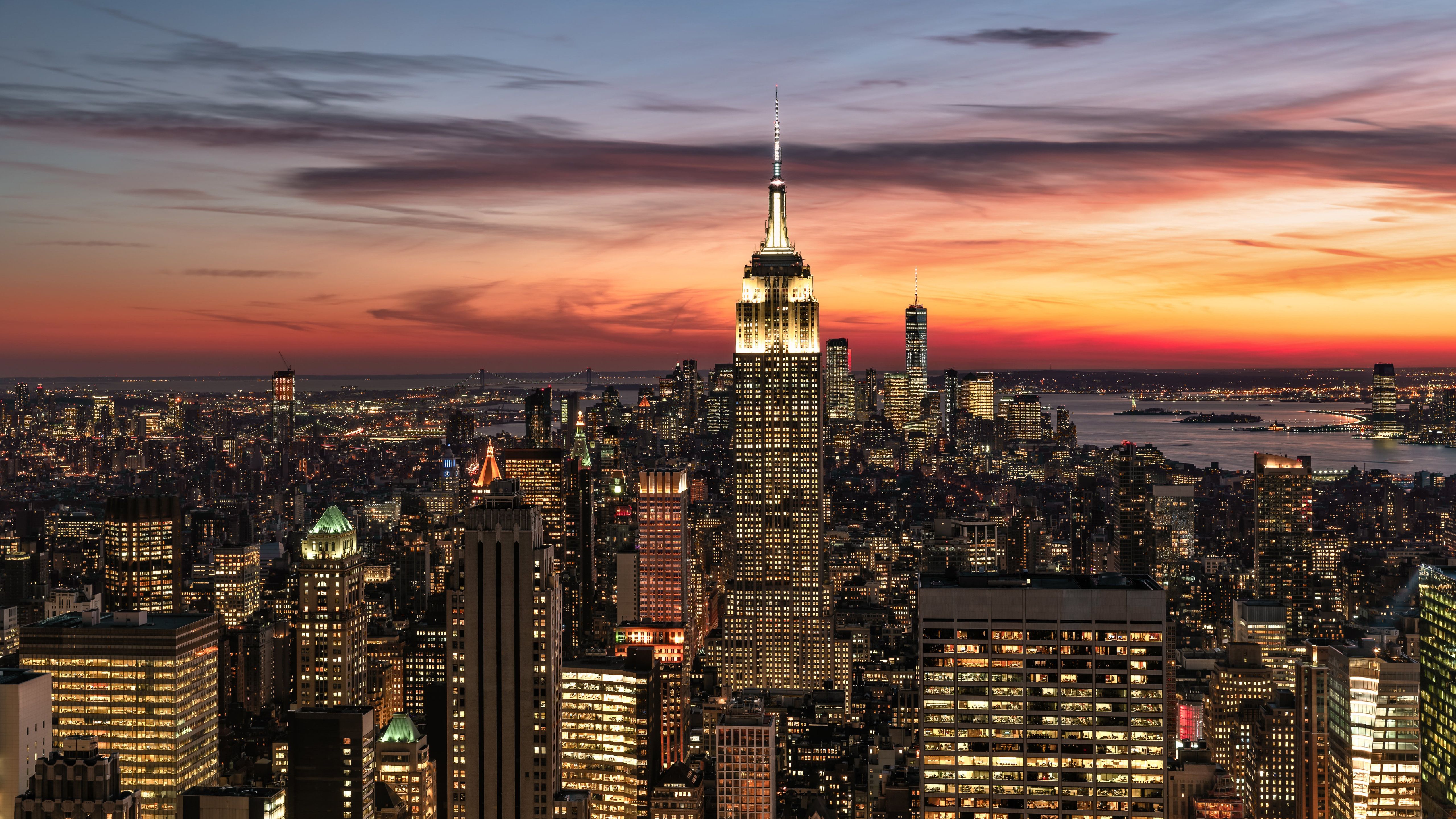 5120x2880 Building City New York Skyscraper Sunset USA 4K 5K HD Travel Wallpaper