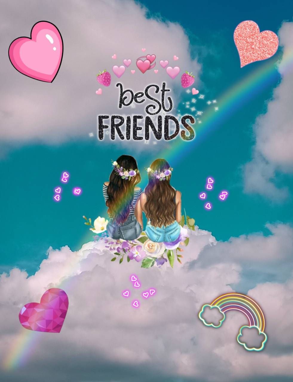 981x1280 Download BFFs On Clouds Wallpaper