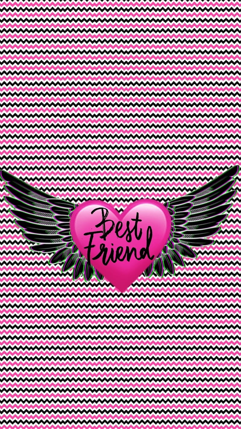 800x1423 Best friend, black, pattern, pink, saying, wings, HD phone wallpaper
