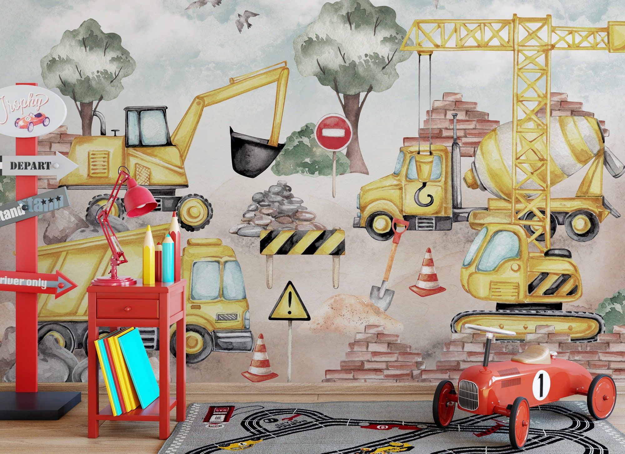 2000x1455 Construction Machinery Wall Mural: Watercolor Excavator Wallpaper