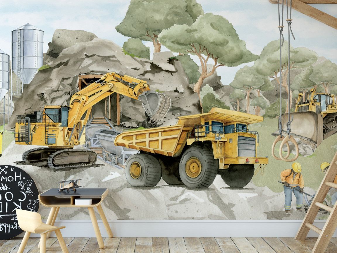 1152x864 CONSTRUCTION Wallpaper for a Boy's Room DUMPER EXCAVATOR Bulldozer
