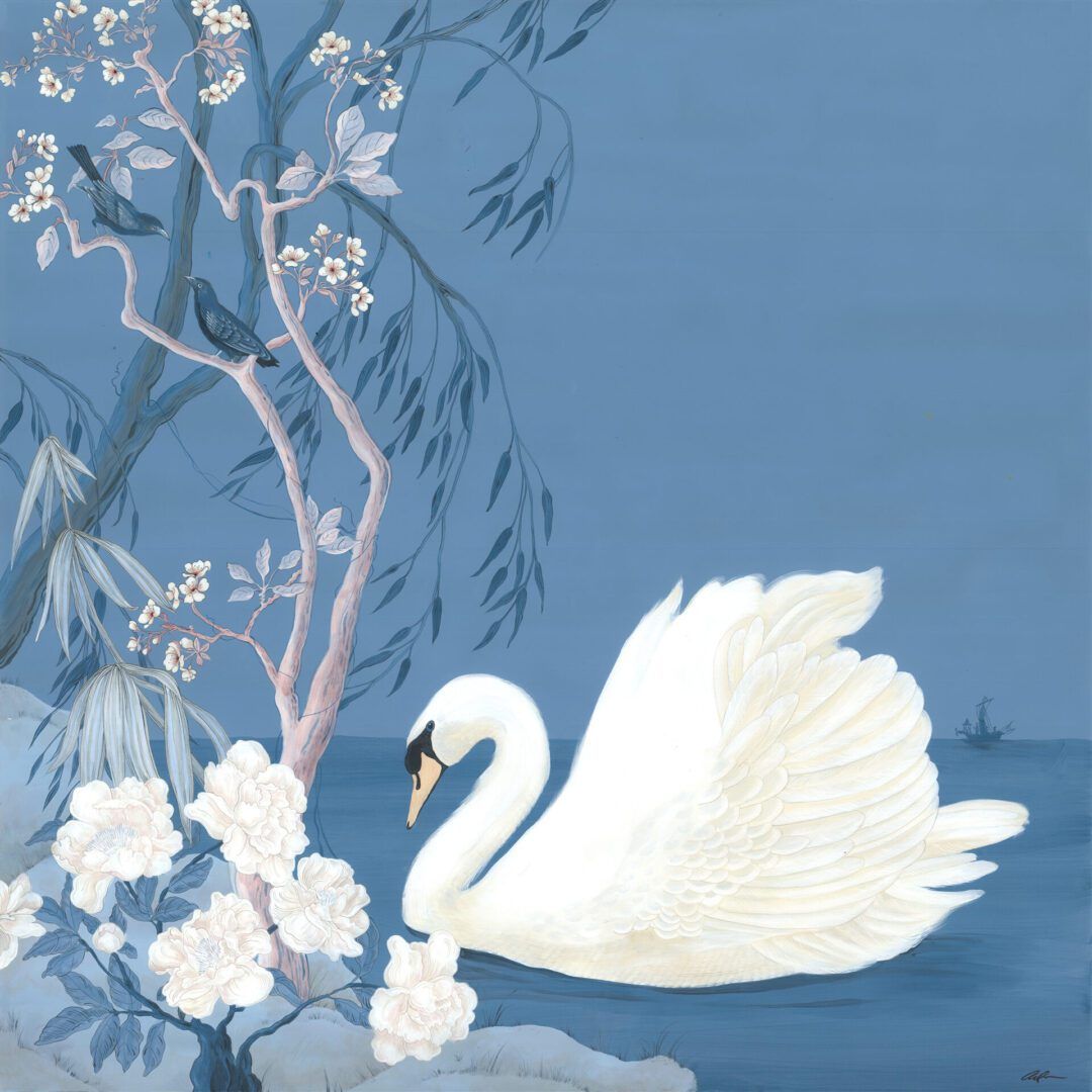 1080x1080 Swan and Only Blue and White Forever Chinoiserie Painting