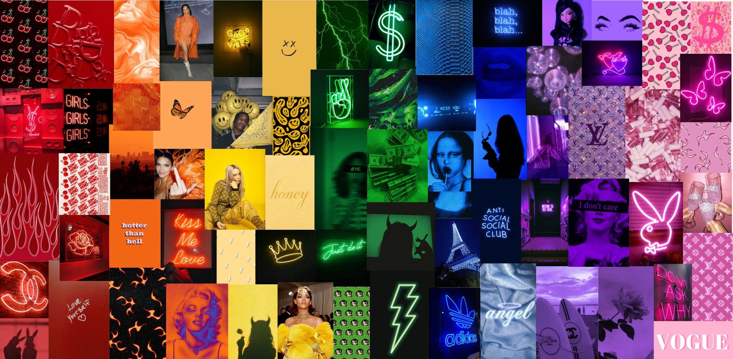 2378x1164 Boujee Rainbow Aesthetic Wall Collage Kit Download