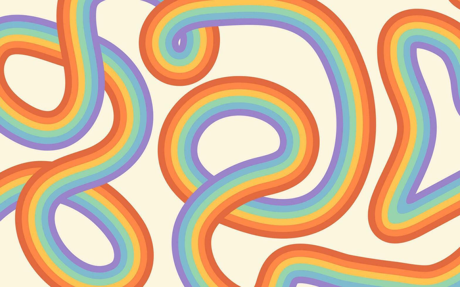 1568x980 Groovy abstract vector hand drawn background with copy space and rainbow colored stripes. Trendy panoramic template for design banner, advertisements, presentations, discounts, sale, social media