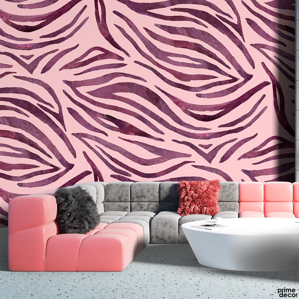 1000x1000 Old Mauve & Pink Abstract Zebra Print Style. Abstract Wallpaper Mural