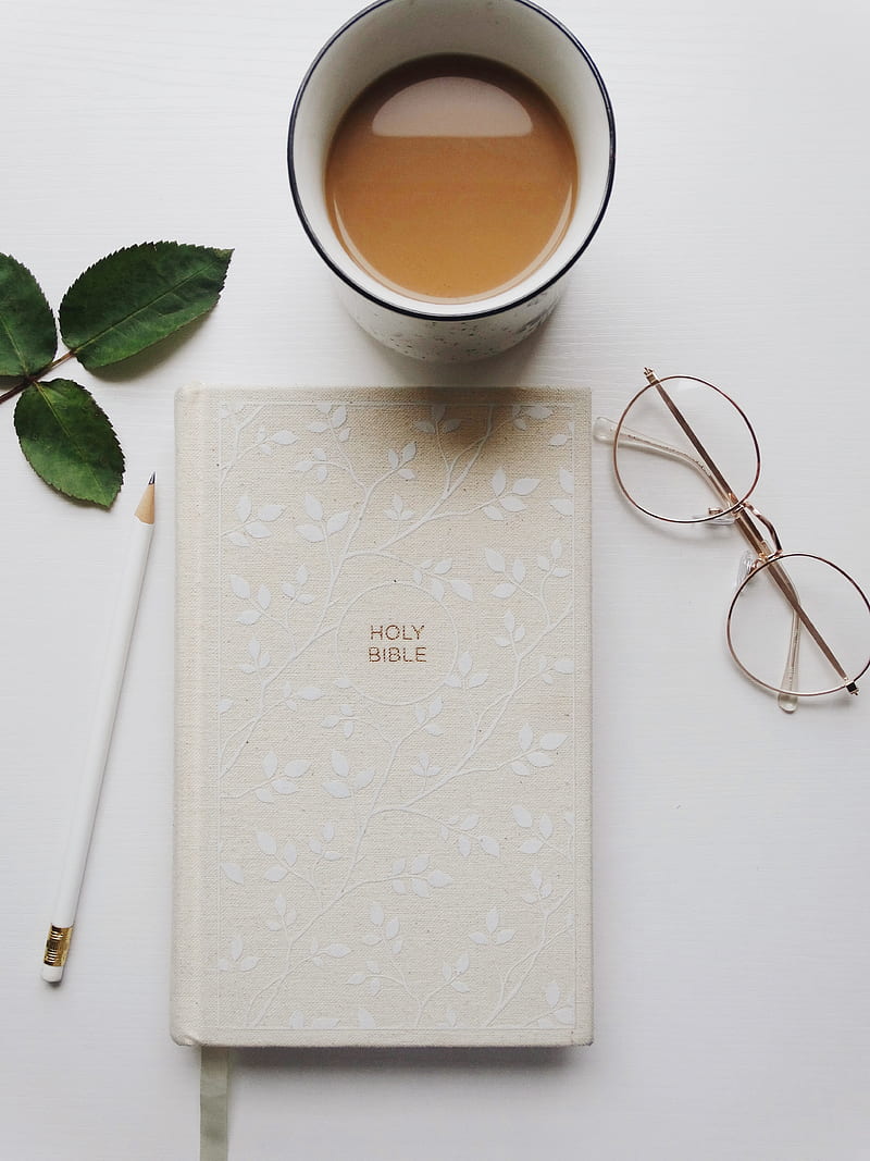 800x1067 Bible, book, cup, coffee, glasses, pencil, HD phone wallpaper
