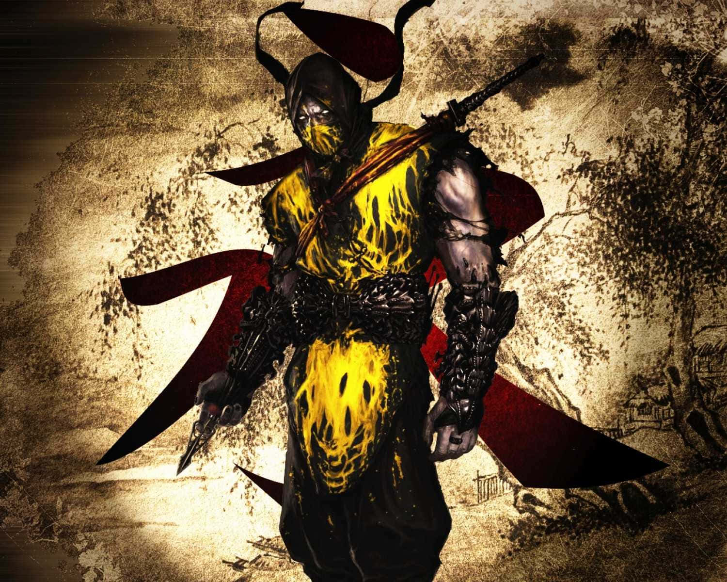 1500x1200 Download Mortal Kombat Scorpion Grunge Art Wallpaper