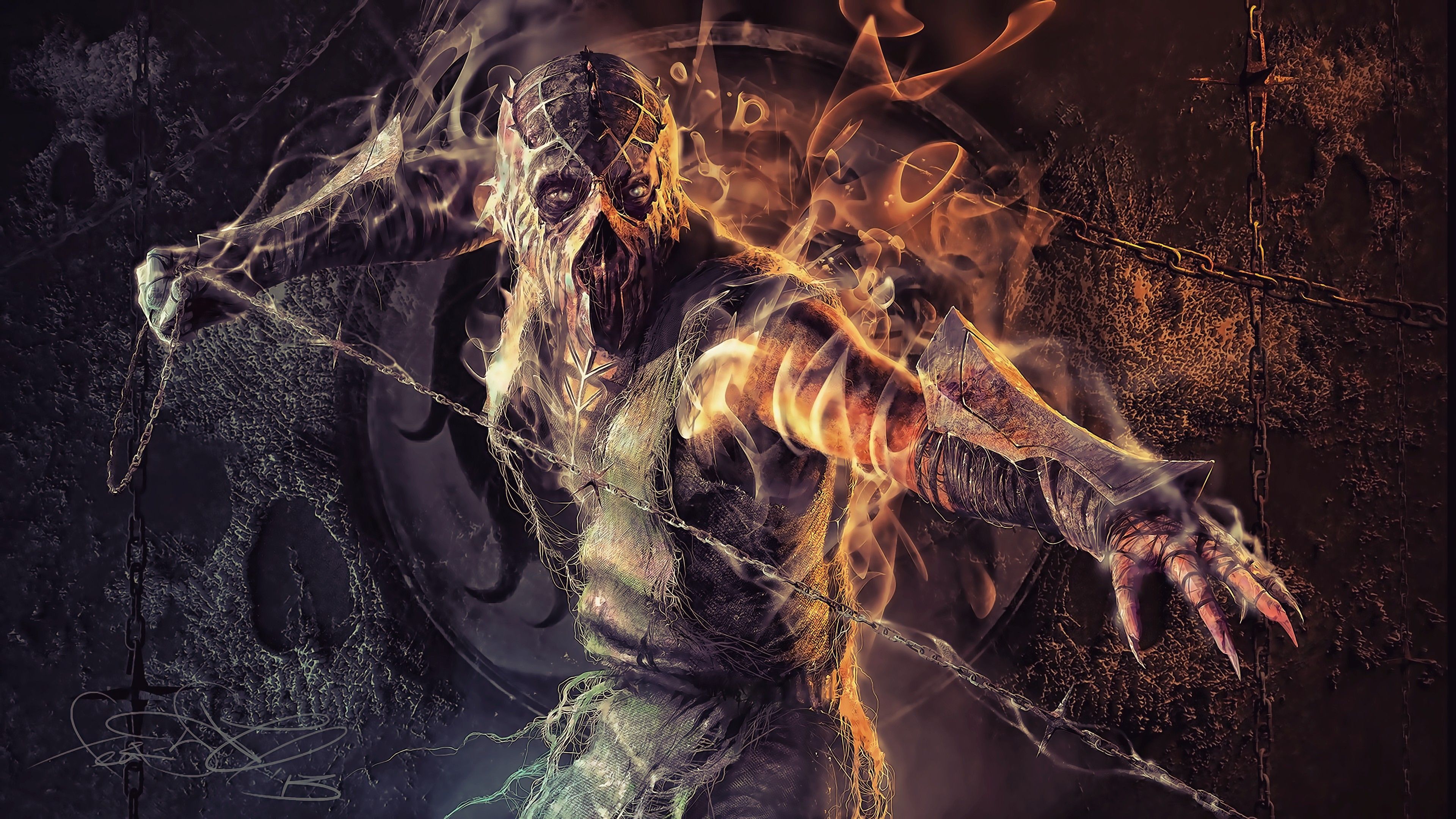 3840x2160 warrior, Mortal Kombat, Artwork, Video games, Fantasy art, Digital art, Chains, Scorpion Wallpaper HD / Desktop and Mobile Background