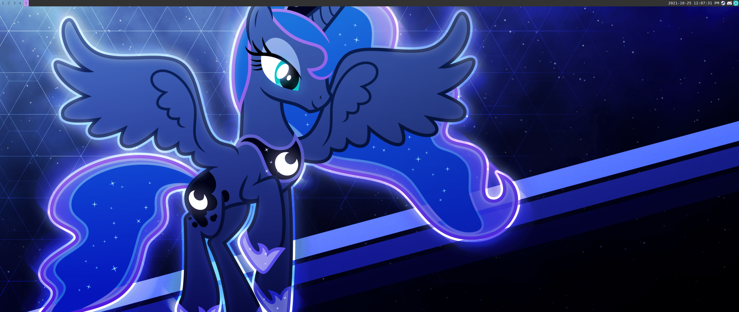 2560x1080 I riced my linux desktop after Princess Celestia and Luna! (Wallpaper in comments)