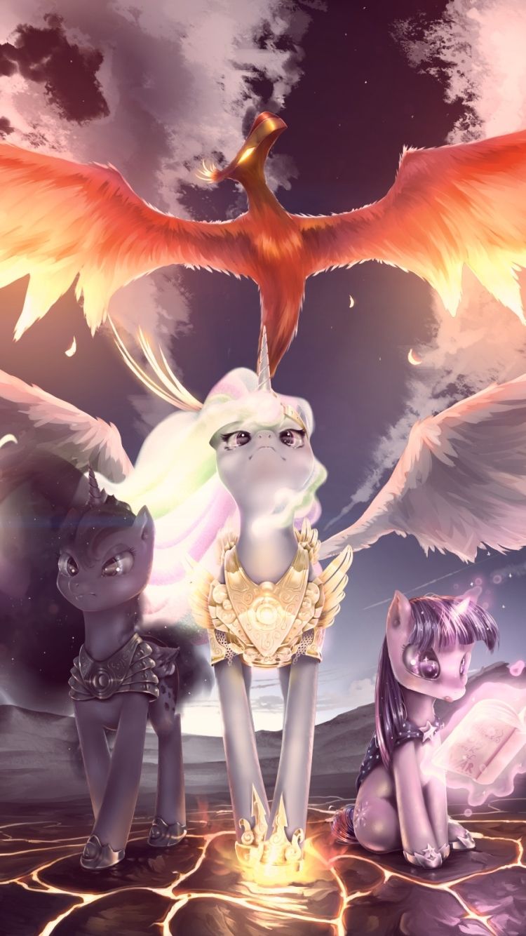 750x1334 Phone wallpaper: Phoenix, Tv Show, My Little Pony: Friendship Is Magic, Princess Celestia, Princess Luna, Twilight, Magic, My Little Pony, Twilight Sparkle 1109266