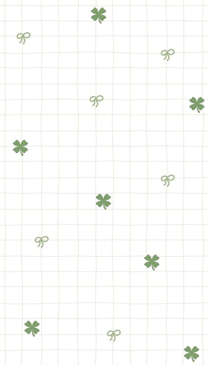 700x1225 Green Clover & Bow Soft Grid Spring Aesthetic March Wallpaper for iPhone & Phone