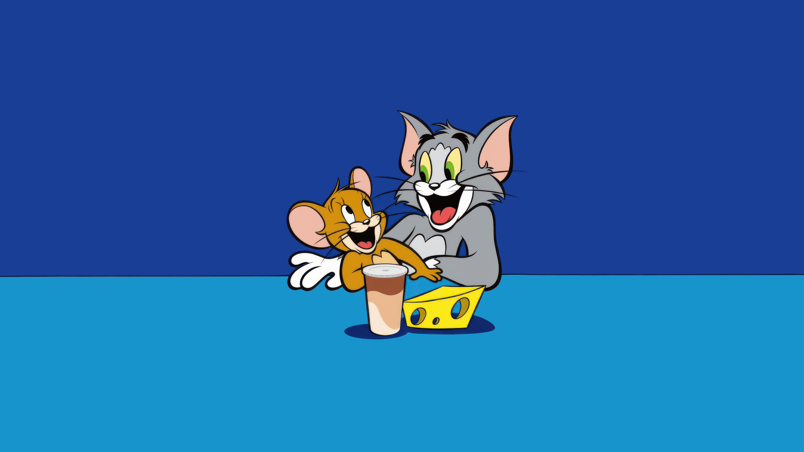 2560x1440 Tom and Jerry Wallpaper 4K, 8K, Cartoon, Blue background