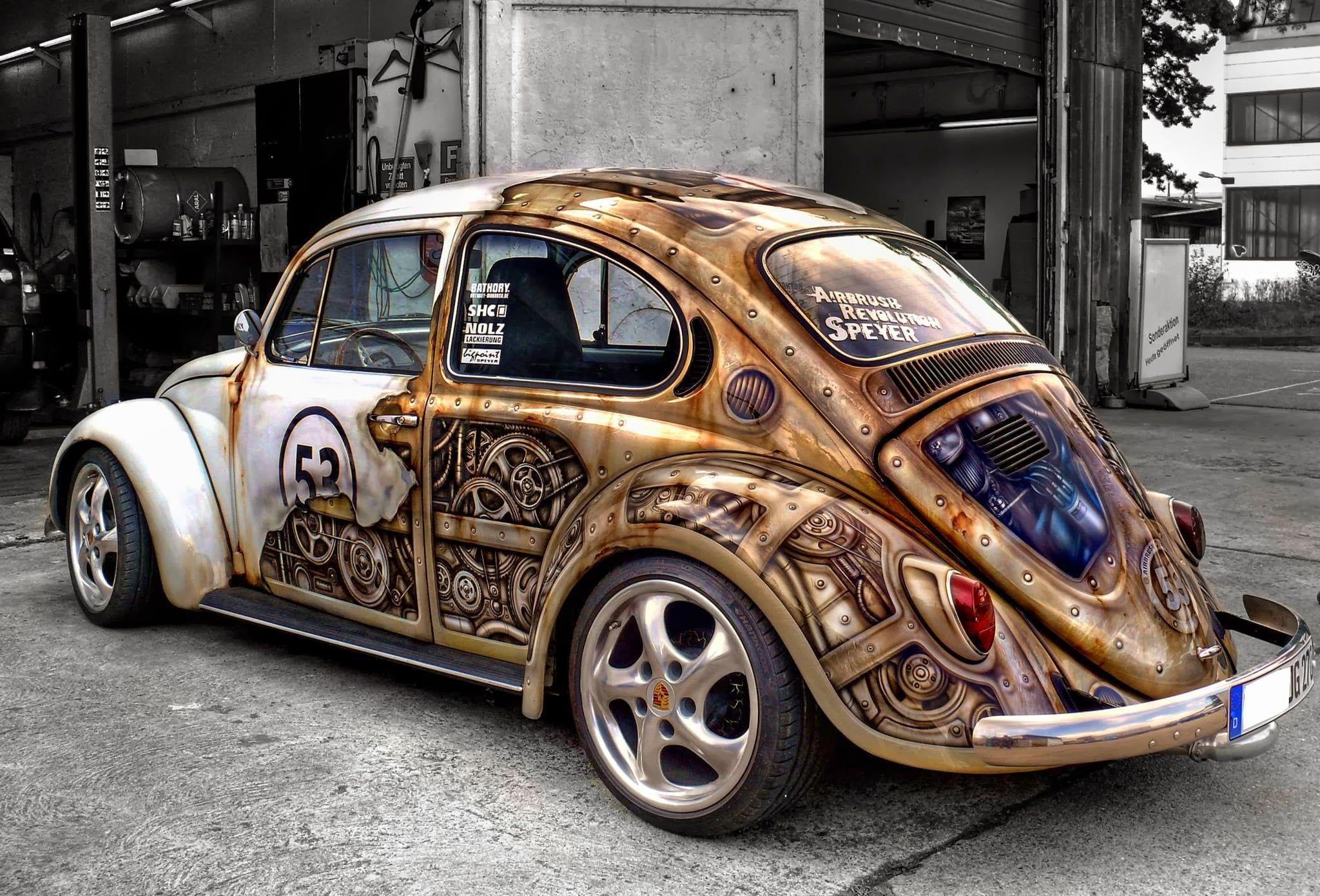2048x1390 Brown and gray Volkswagen Beetle, car, gears, old car, steampunk