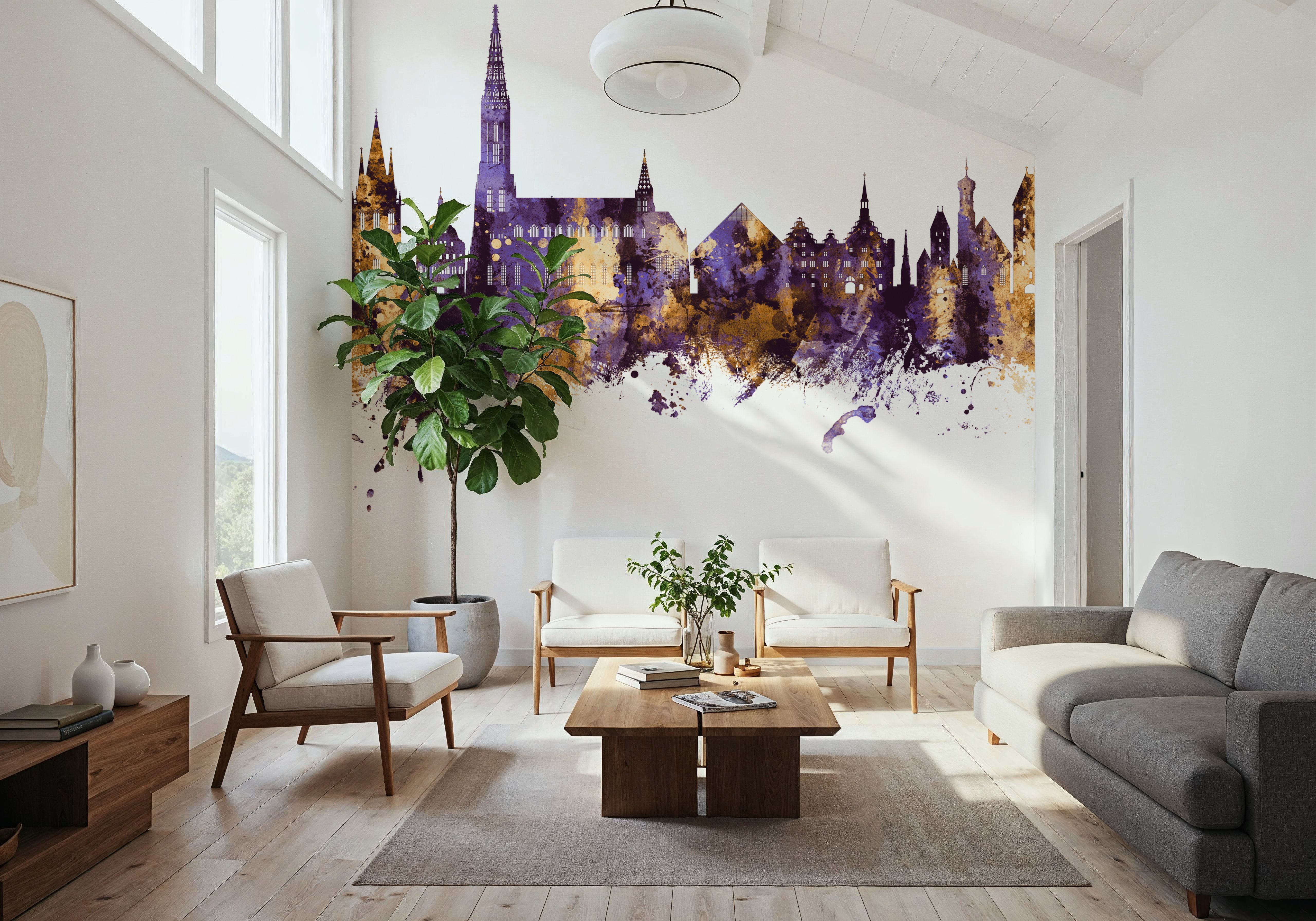 5120x3584 Ulm Germany Skyline Purple & Gold