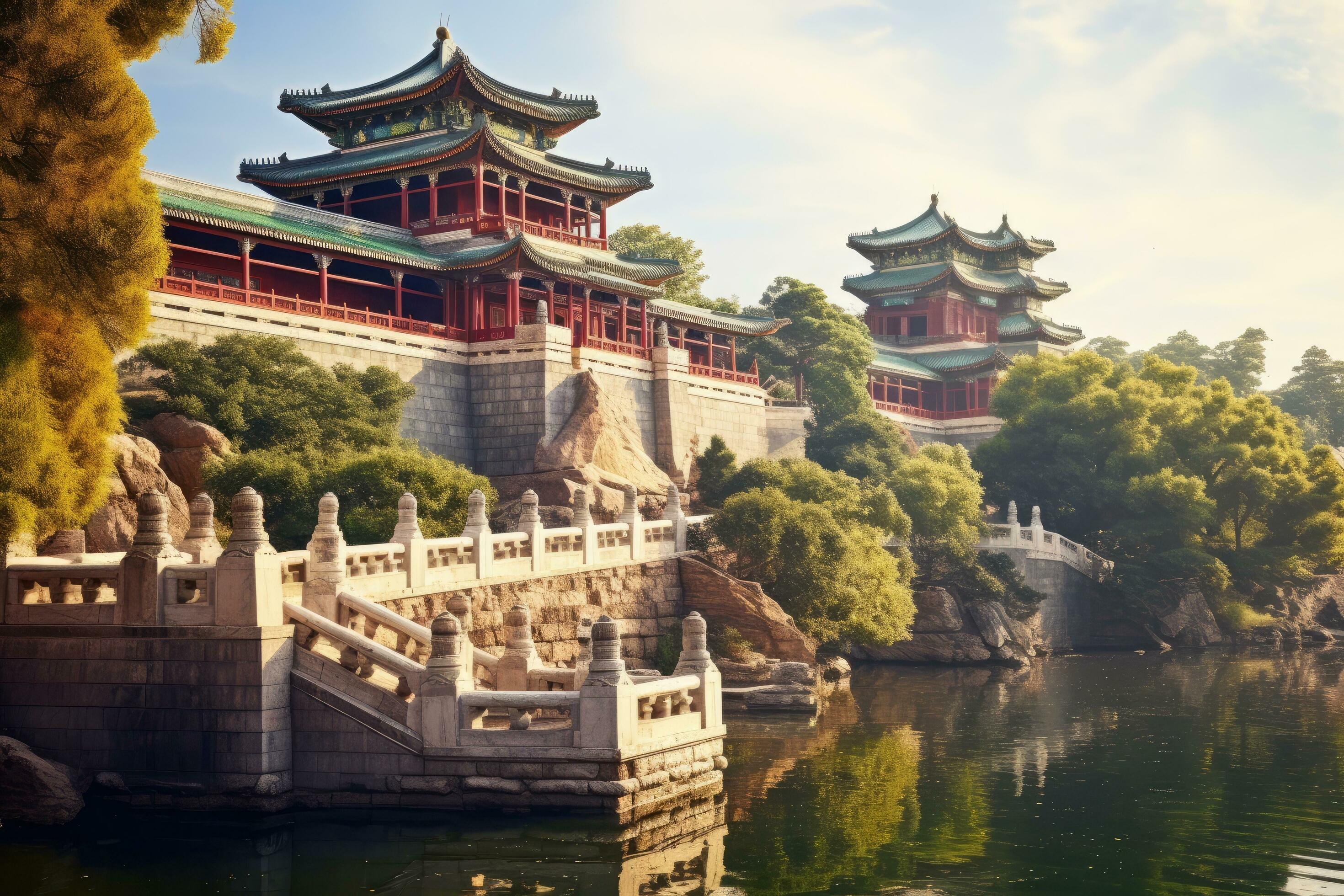 2940x1960 Beautiful view of the famous Forbidden City in Beijing, China, Imperial Summer Palace in Beijing, China, AI Generated