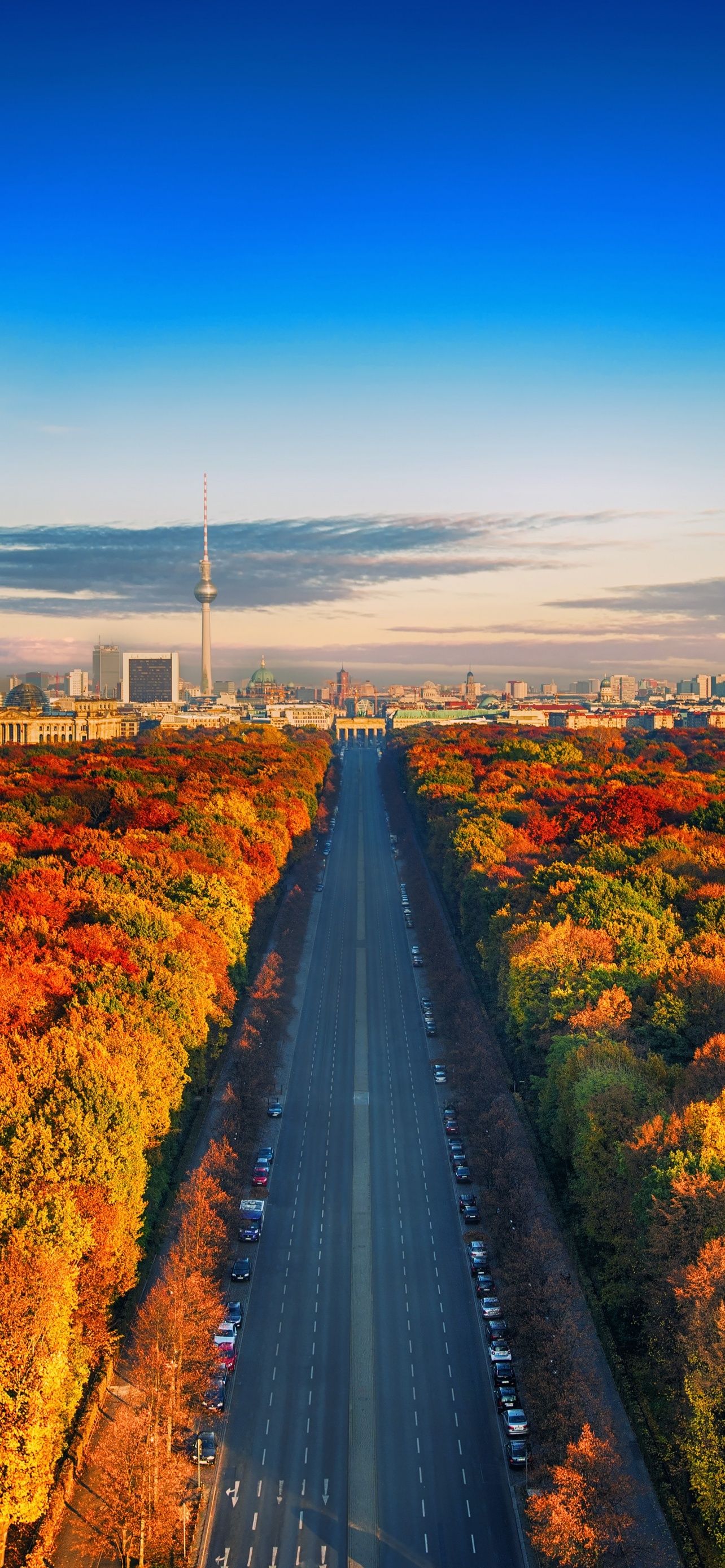 1284x2778 Autumn Trees Berlin City Skyline Germany Highway Colorful Europe