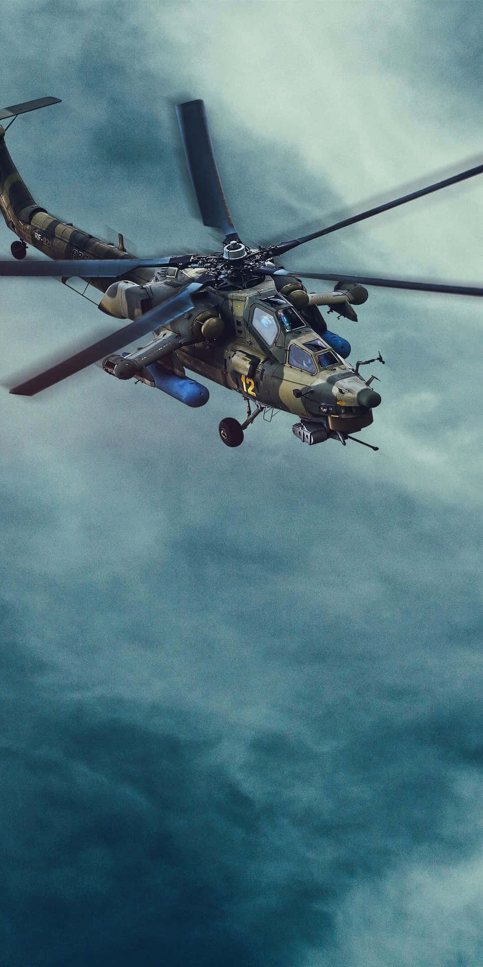 960x1920 Download Blue Cloudy Sky With Mi 28 Pixel 3 Helicopter Background