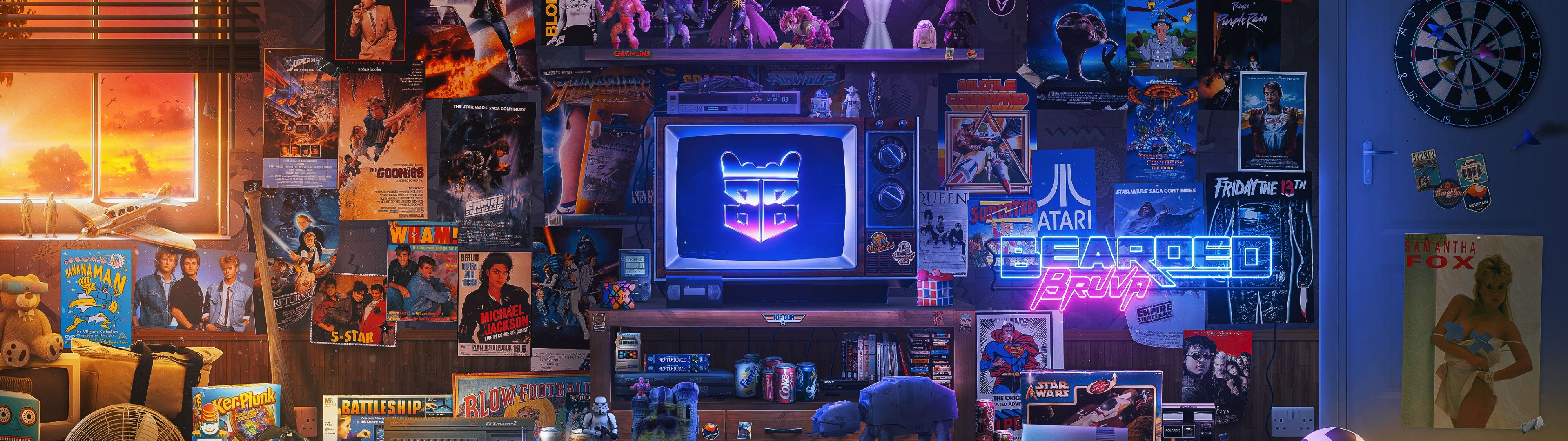 3840x1080 Nostalgic Wallpaper 4K, Room, Retro style, Neon