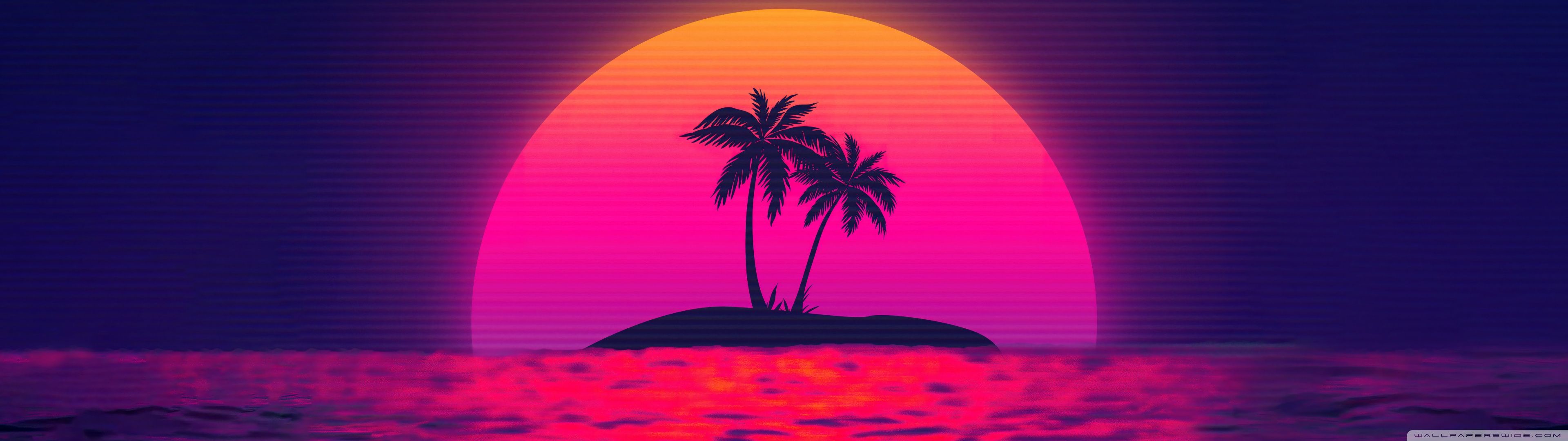 3840x1080 Retro Neon Sunset Palm Tree Art 4K UHD Wallpaper for UltraHD Desktop and TV : Widescreen and UltraWide Display : Dual and Triple Monitor