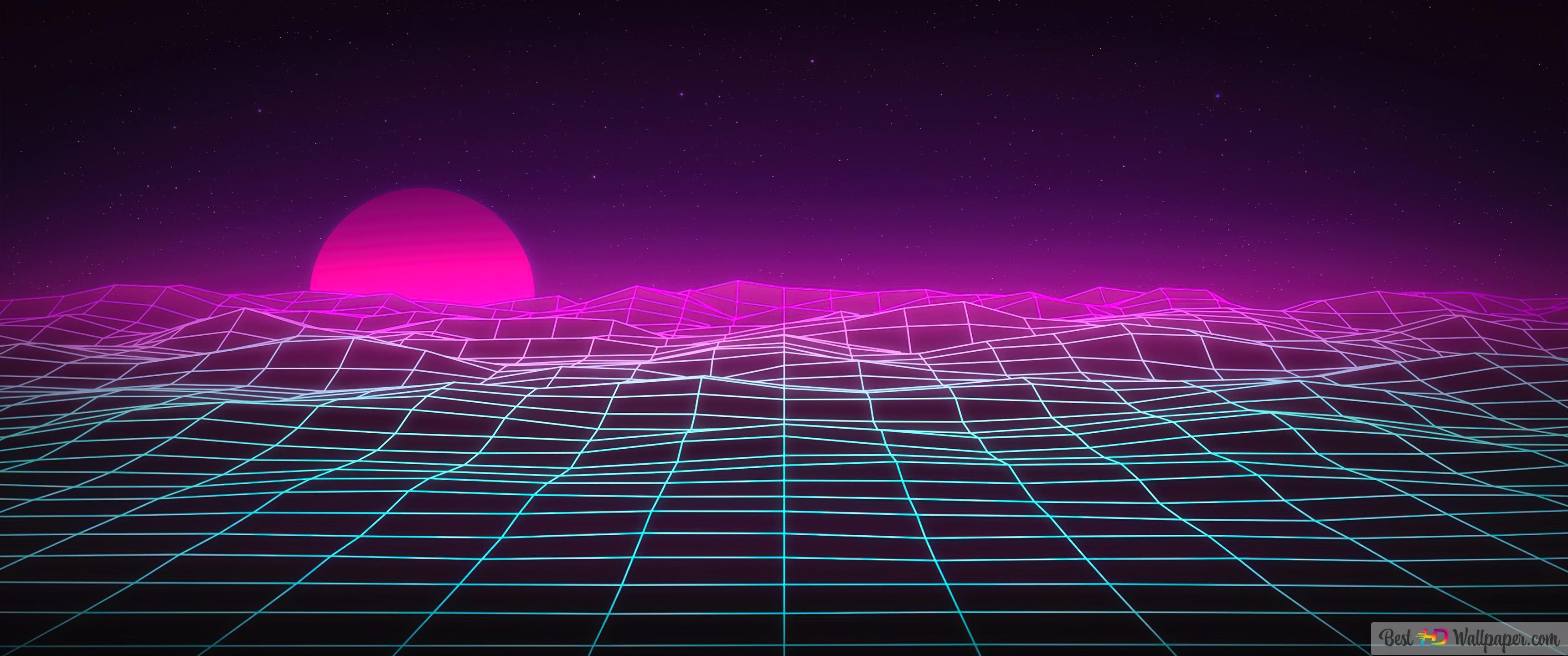 3440x1440 Synthwave Retrowave Grid 4K wallpaper download