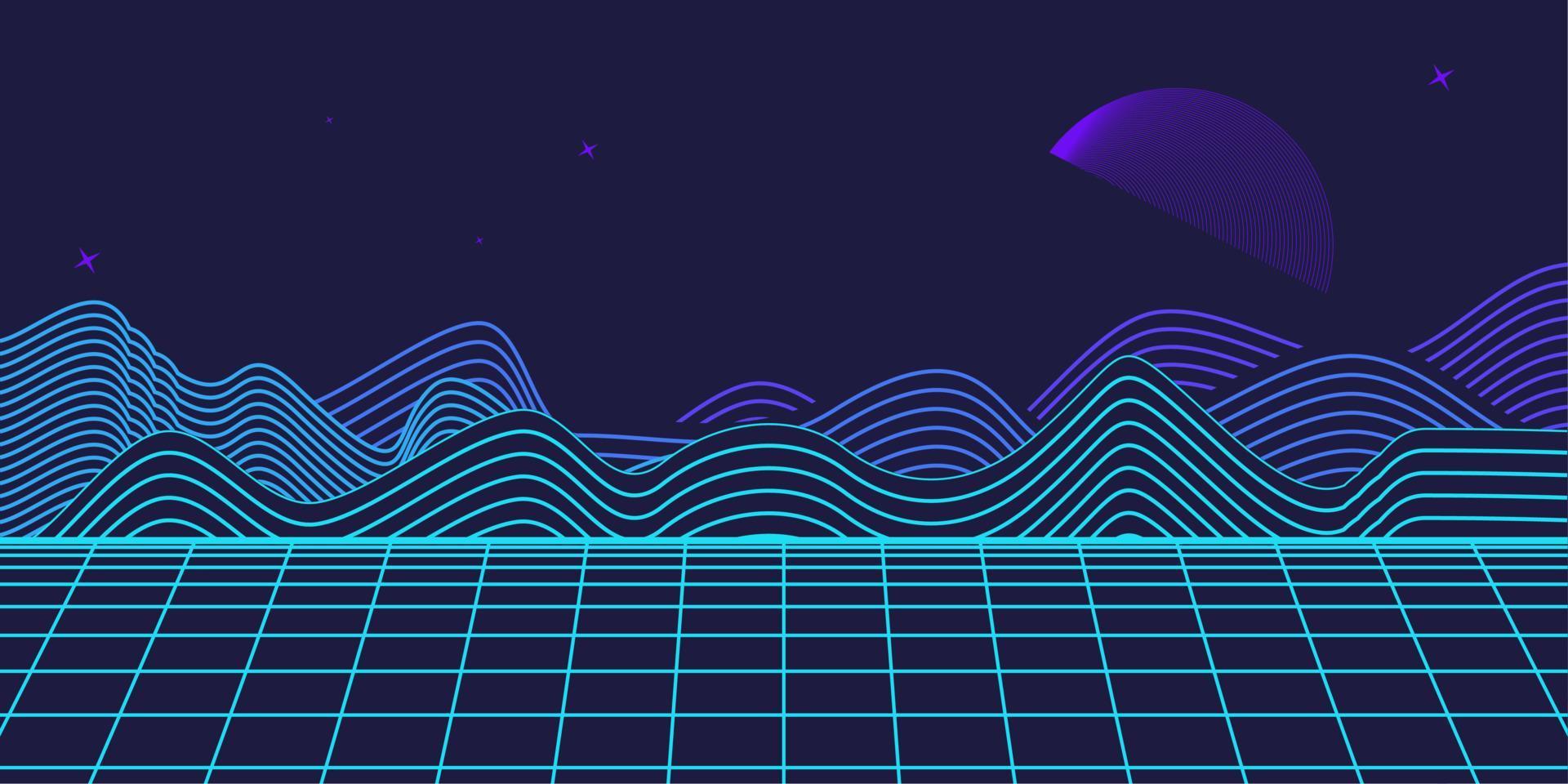 1920x960 Retro Background Futuristic Landscape 1980s Style. Digital Retro Landscape Cyber Surface. 80s Party Background. Retro 80s Fashion Sci Fi Background. Digital Cyber Surface