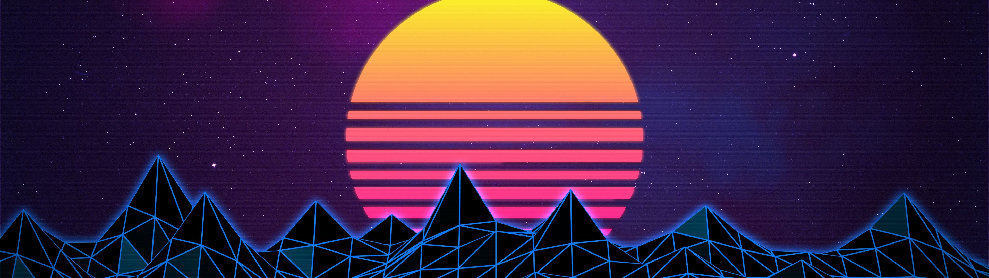 3840x1080 Retrowave Wallpaper 4K, Synthwave, Vaporwave, Digital Art