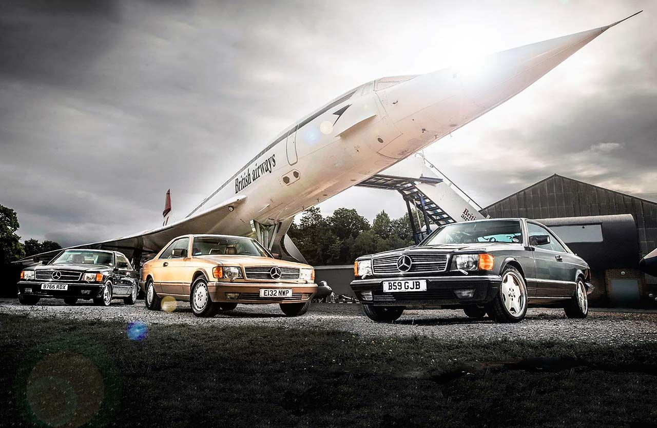 1280x835 Mercedes Benz 500SEC C126 And 1986 560SEC Eighties F1 With The Ex Senna, Manseil And Rosberg Cars