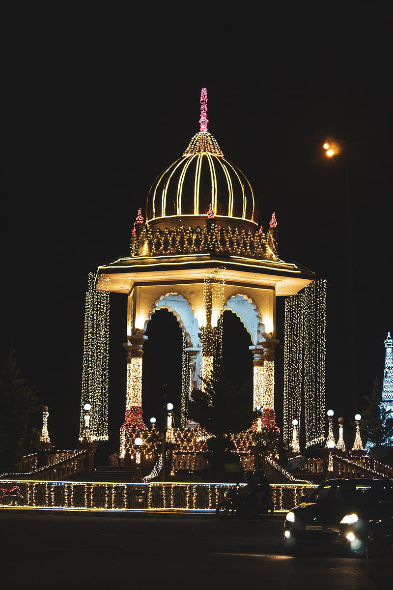 800x1200 Mysuru Dasara, city life, dark, dasara, decoration, lights, mysuru, night, urban, HD phone wallpaper