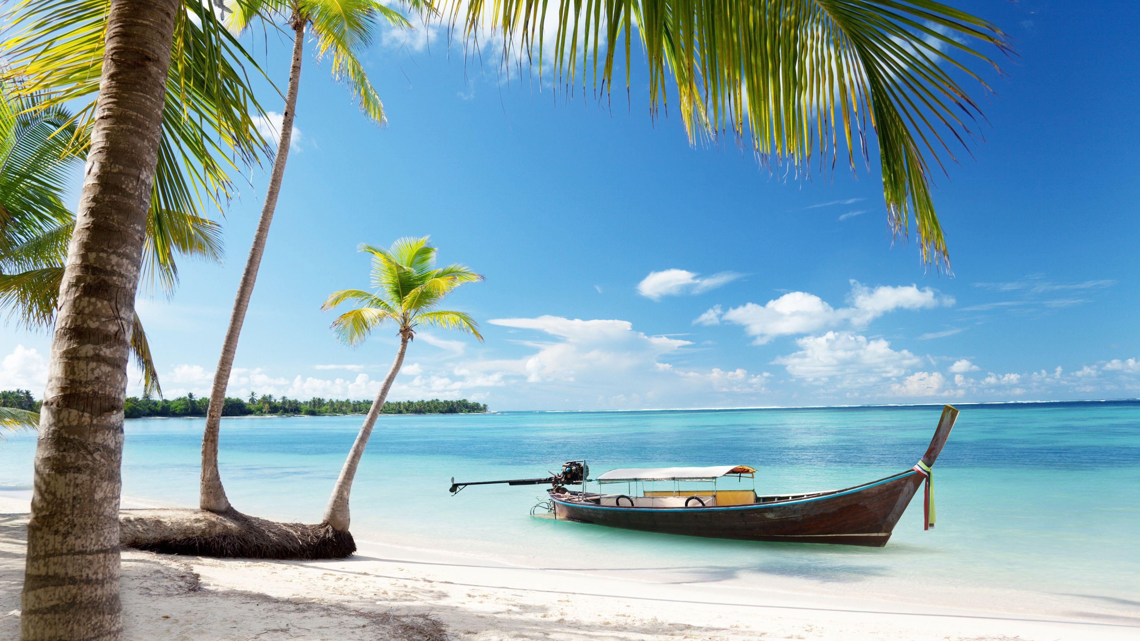 3840x2160 Sunny Beach Coast Ocean Boat 2017 4K Ultra HD