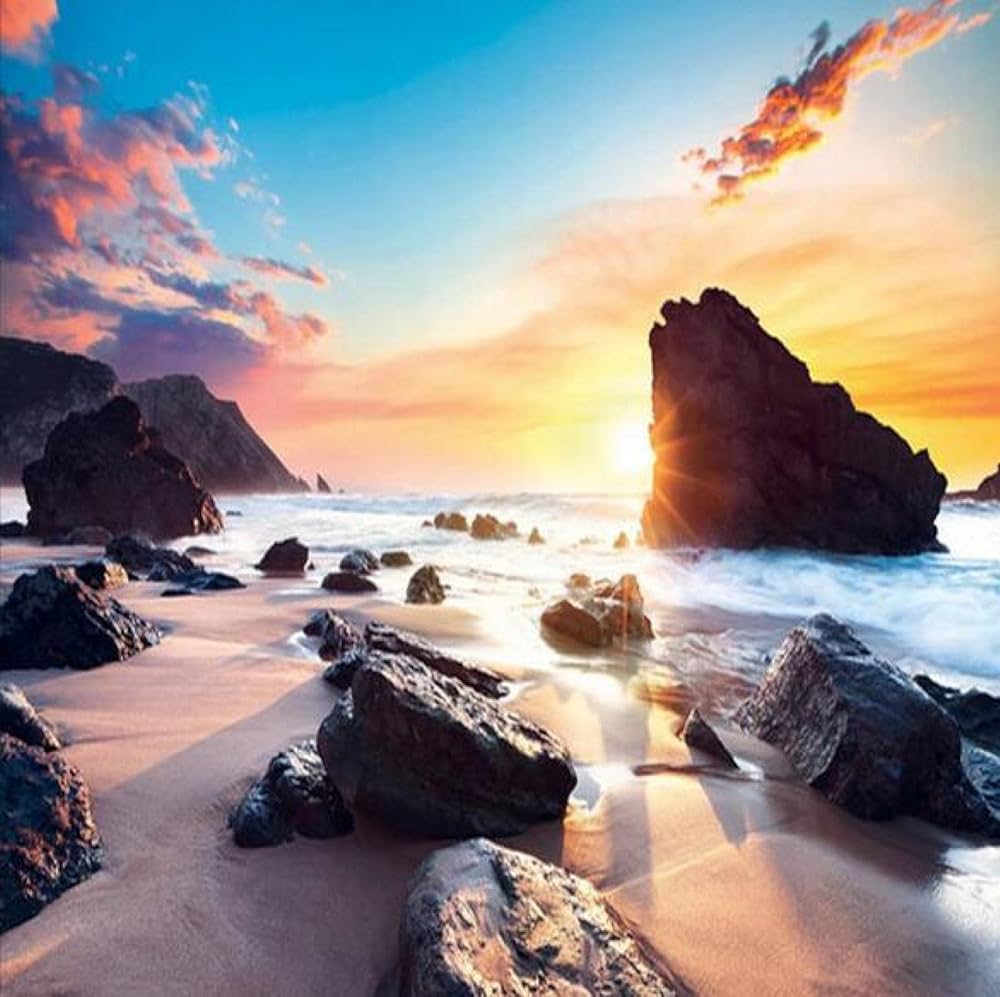 1000x997 Custom Mural Wallpaper Sunset Sea View Sunny Beach Stone 3D Photo Background Wallpaper Home Decor Living Room Wall Painting 150Cmx105Cm : Buy Online At Best Price In KSA Is Now Amazon.sa