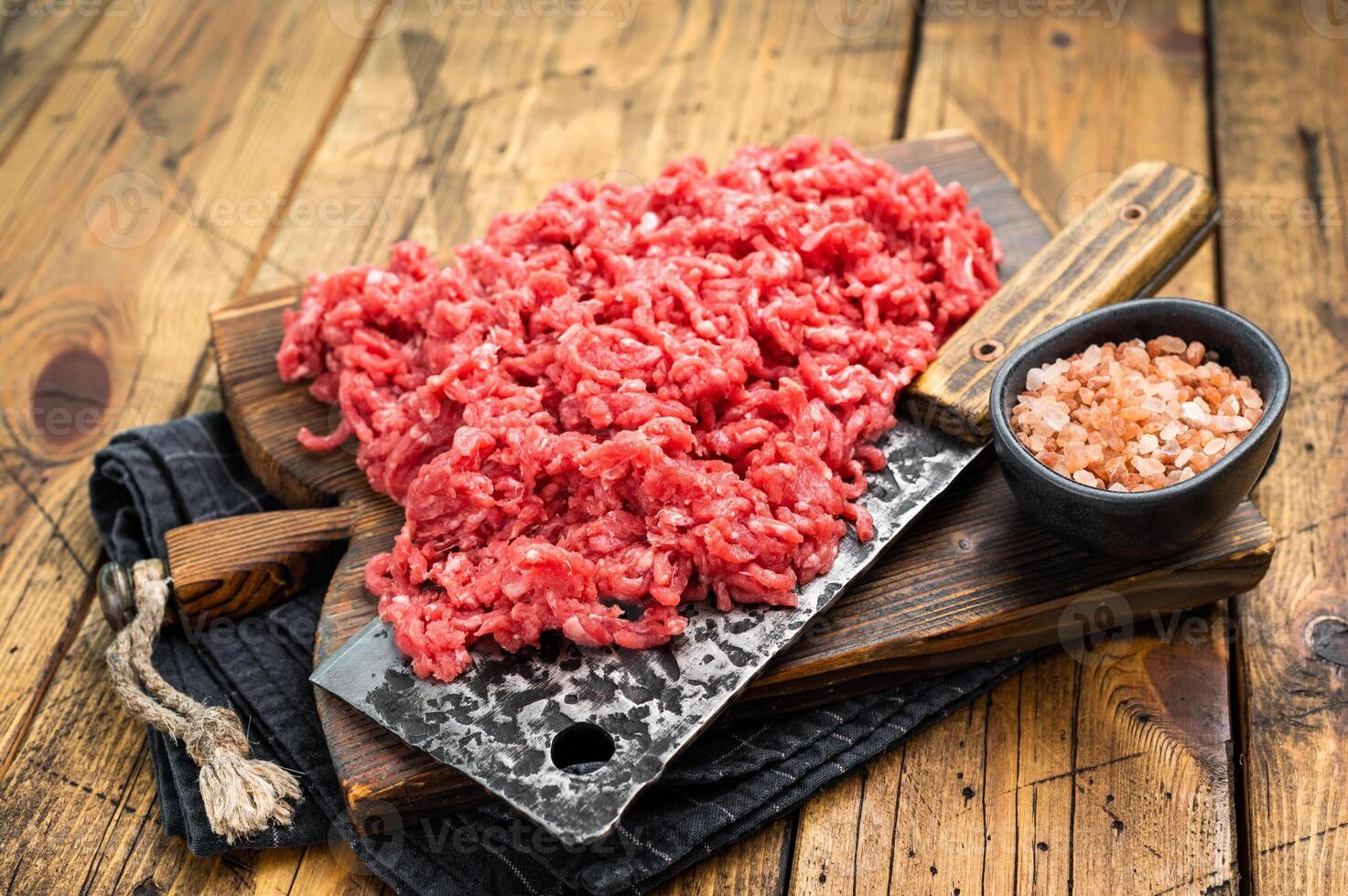 1473x980 Chopped ground beef and pork raw meat, mince on a cutting board, top view