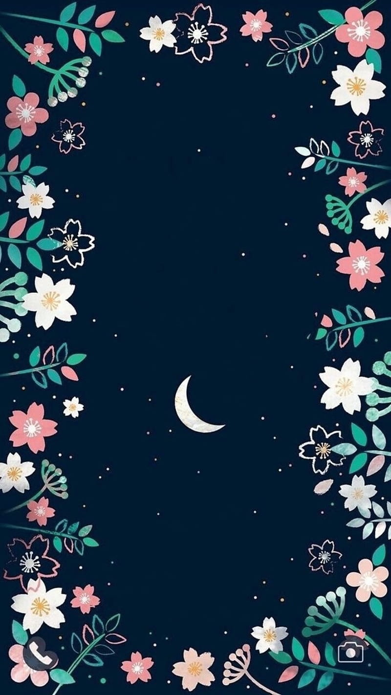 800x1422 Moon Flower, cute, flower, flowers, moon, nightsky, stars, HD phone wallpaper