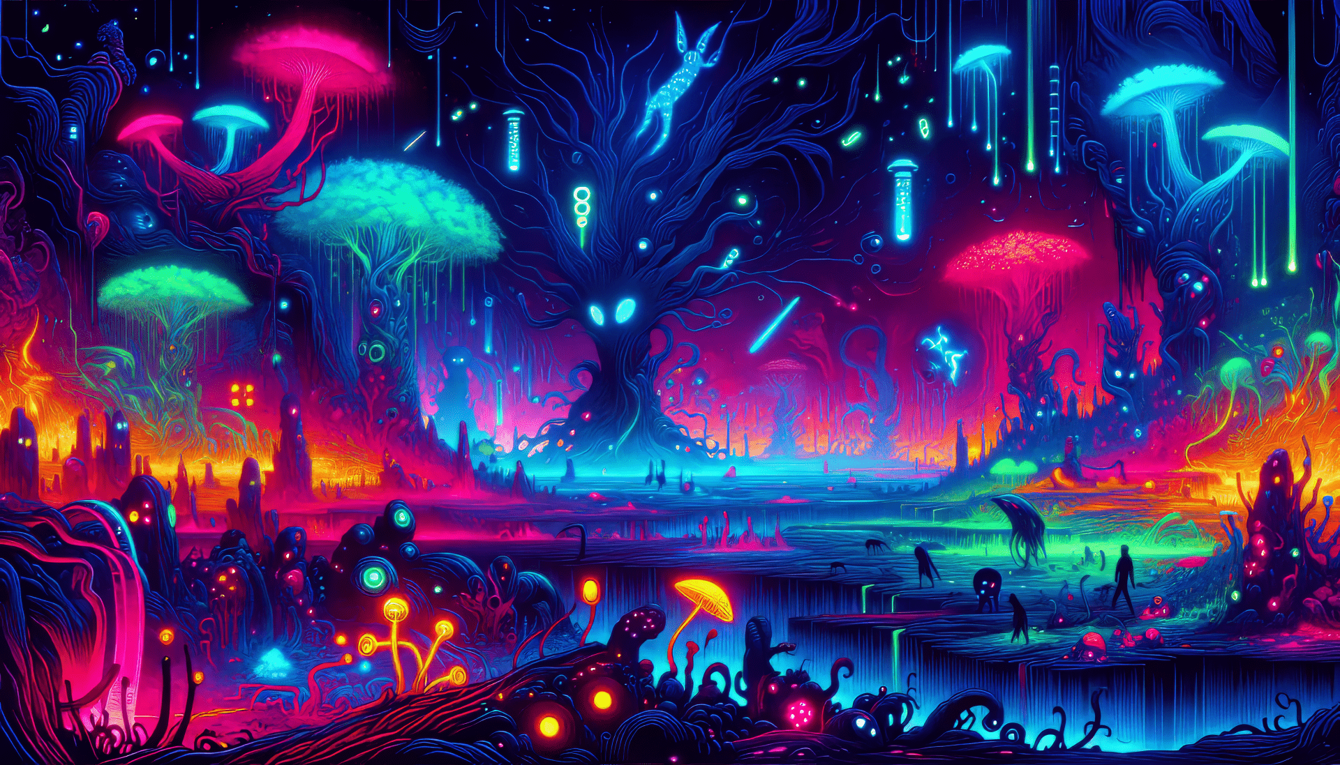 1920x1097 Neon Fantasy Landscape HD Wallpaper