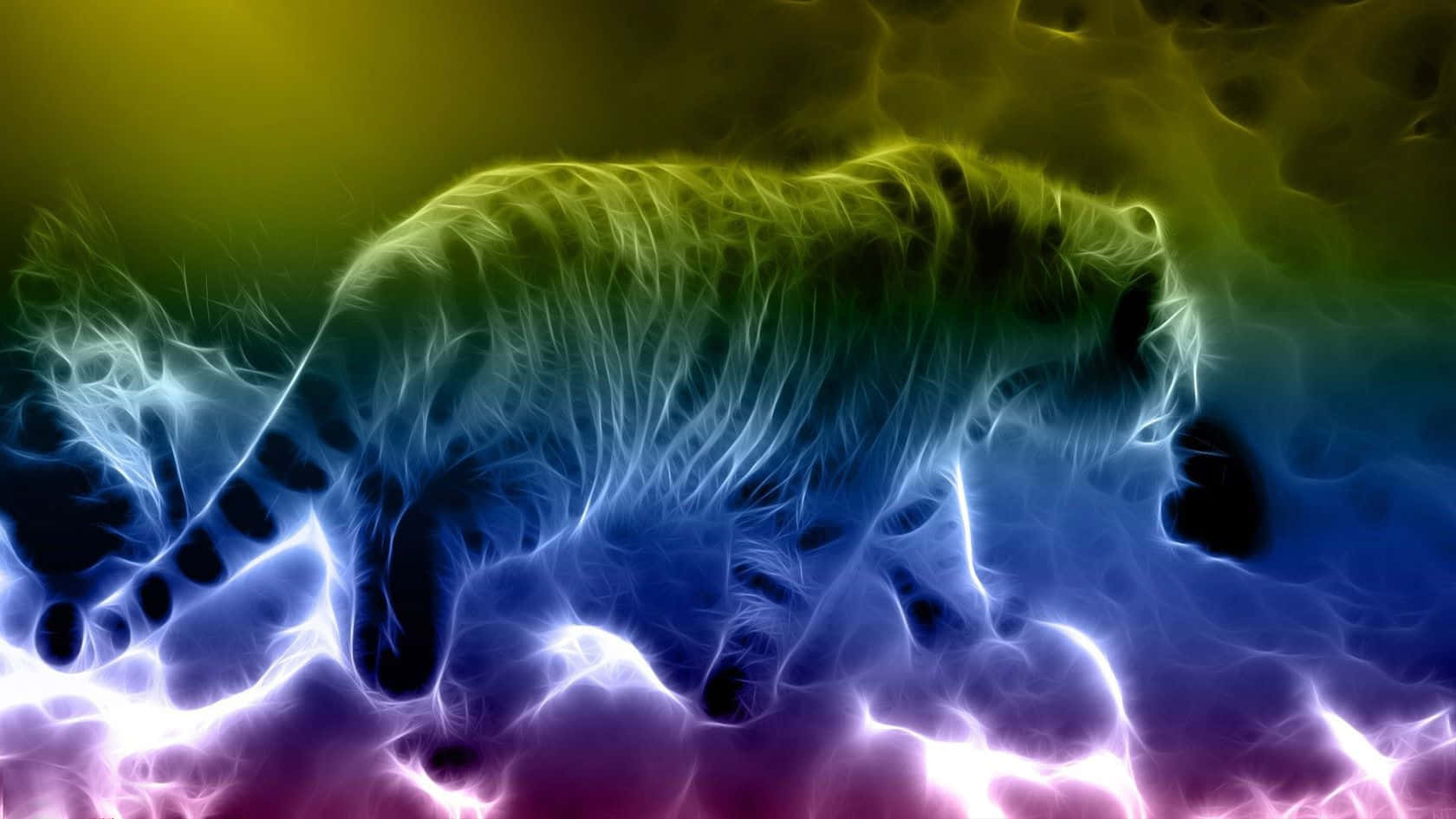 1680x945 Download Neon Animals Tiger Walking On Clouds Fantasy Art Wallpaper