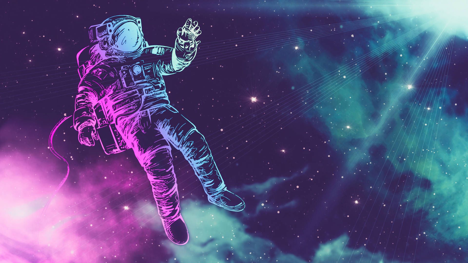 1920x1080 Download Astronaut Neon Ombre Fantasy Aesthetic Wallpaper