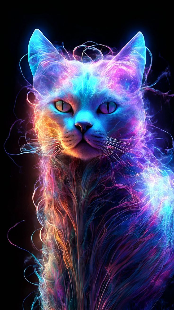736x1308 Wallpaper cat, neon, fantasy, art, colors, Animals 4K by Lover of aesthetics. Download wallpaper cat, neon, fantasy, art, colors for free