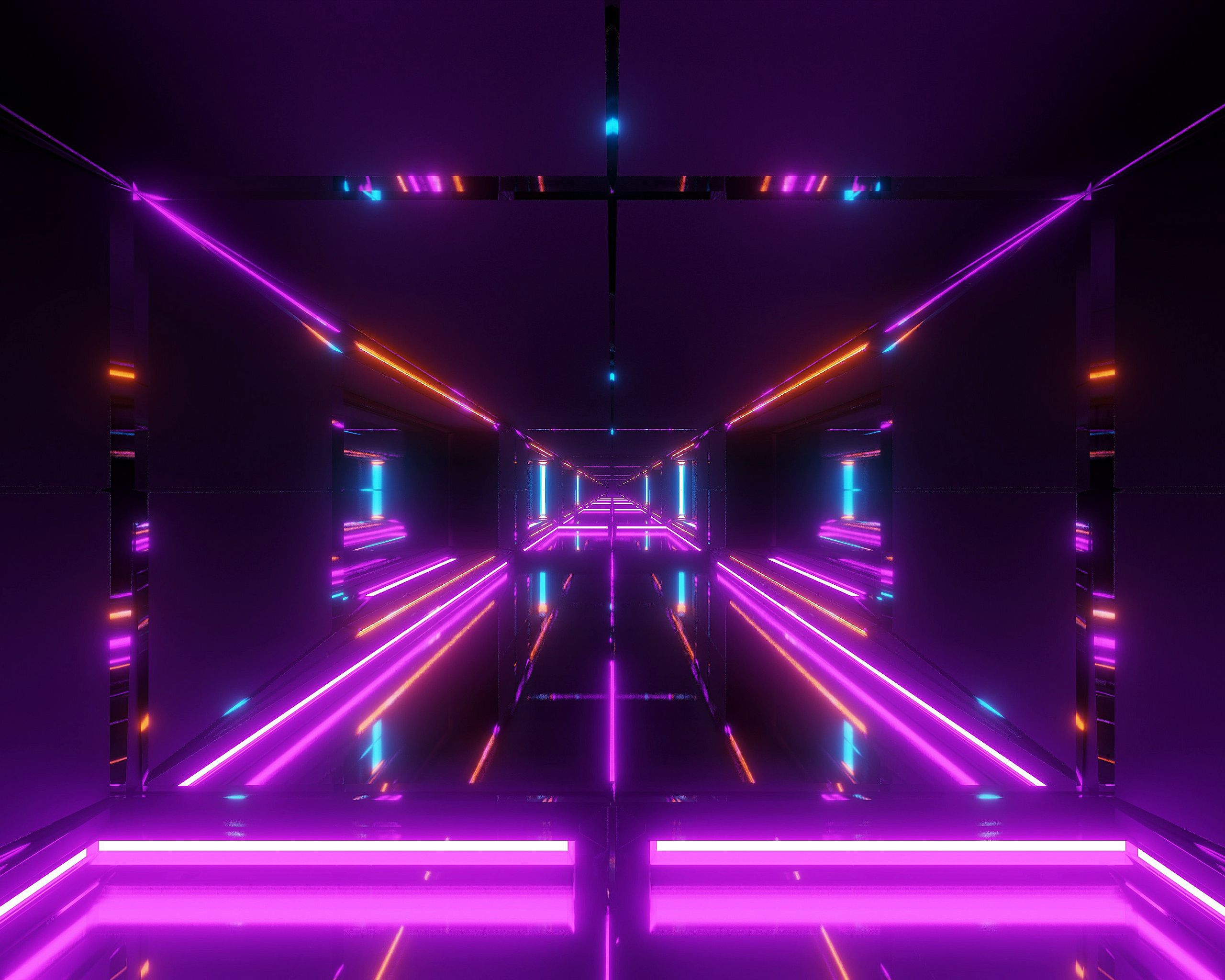 2560x2048 Download Tunnel, Neon, Dark background, Wallpaper, Texture, Space, Fantasy Wallpaper in 2560x2048 Resolution
