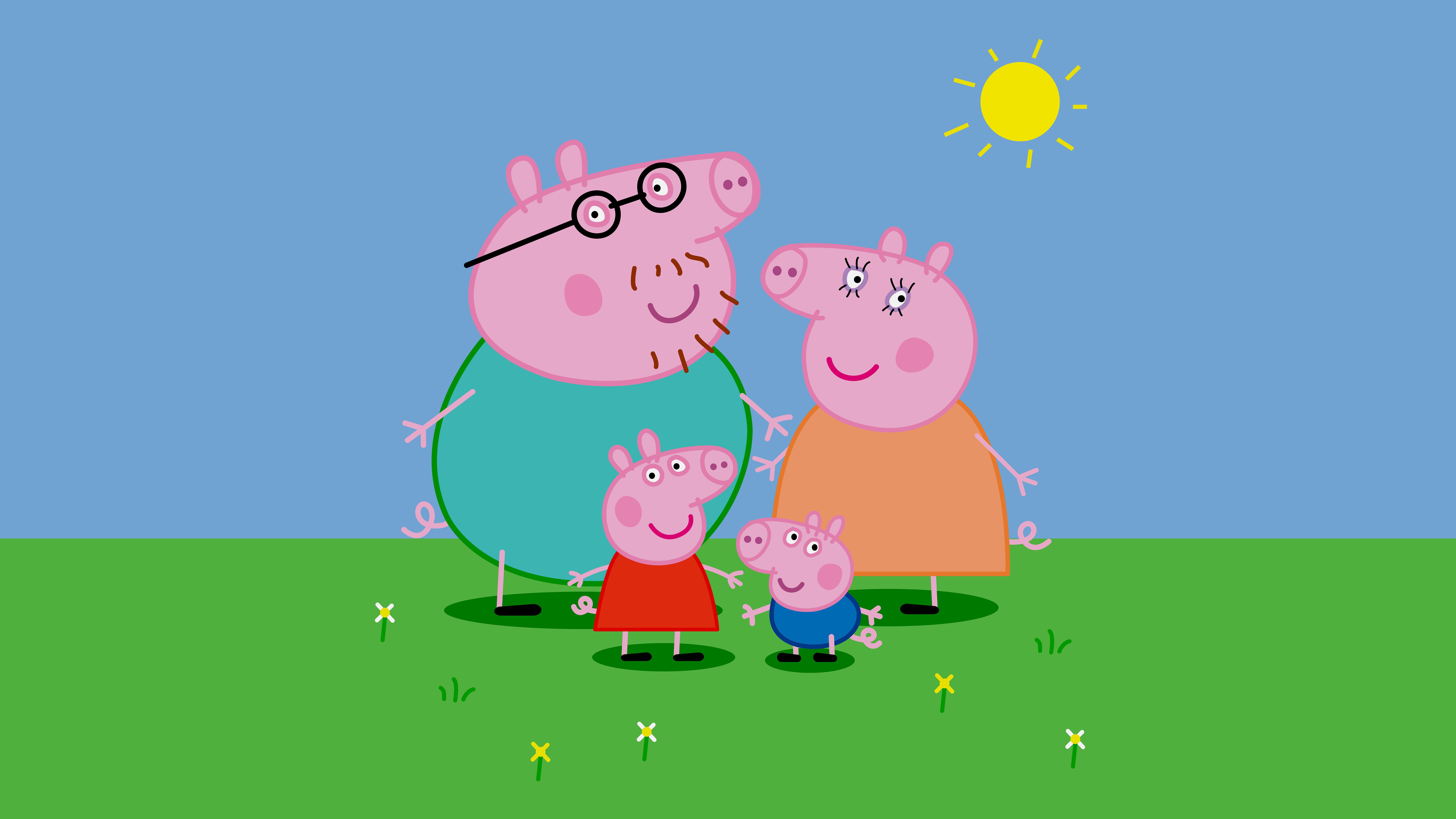 7680x4320 Peppa Pig family Wallpaper 4K, Daddy Pig, Mummy Pig, George Pig
