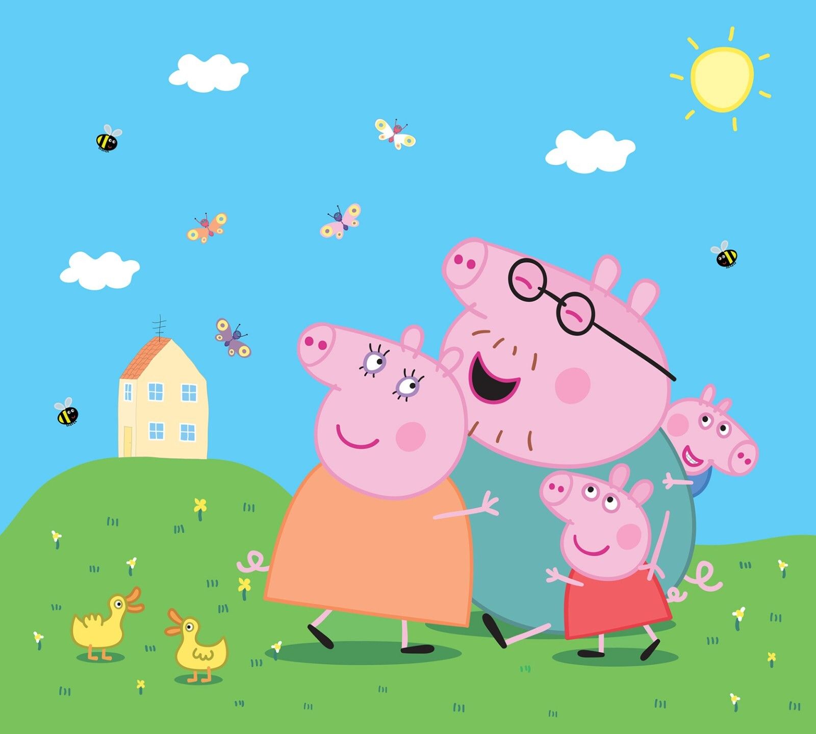 1600x1439 Wall mural Peppa Pig decor wallpaper 300x270cm nursery bedroom blue giant Family