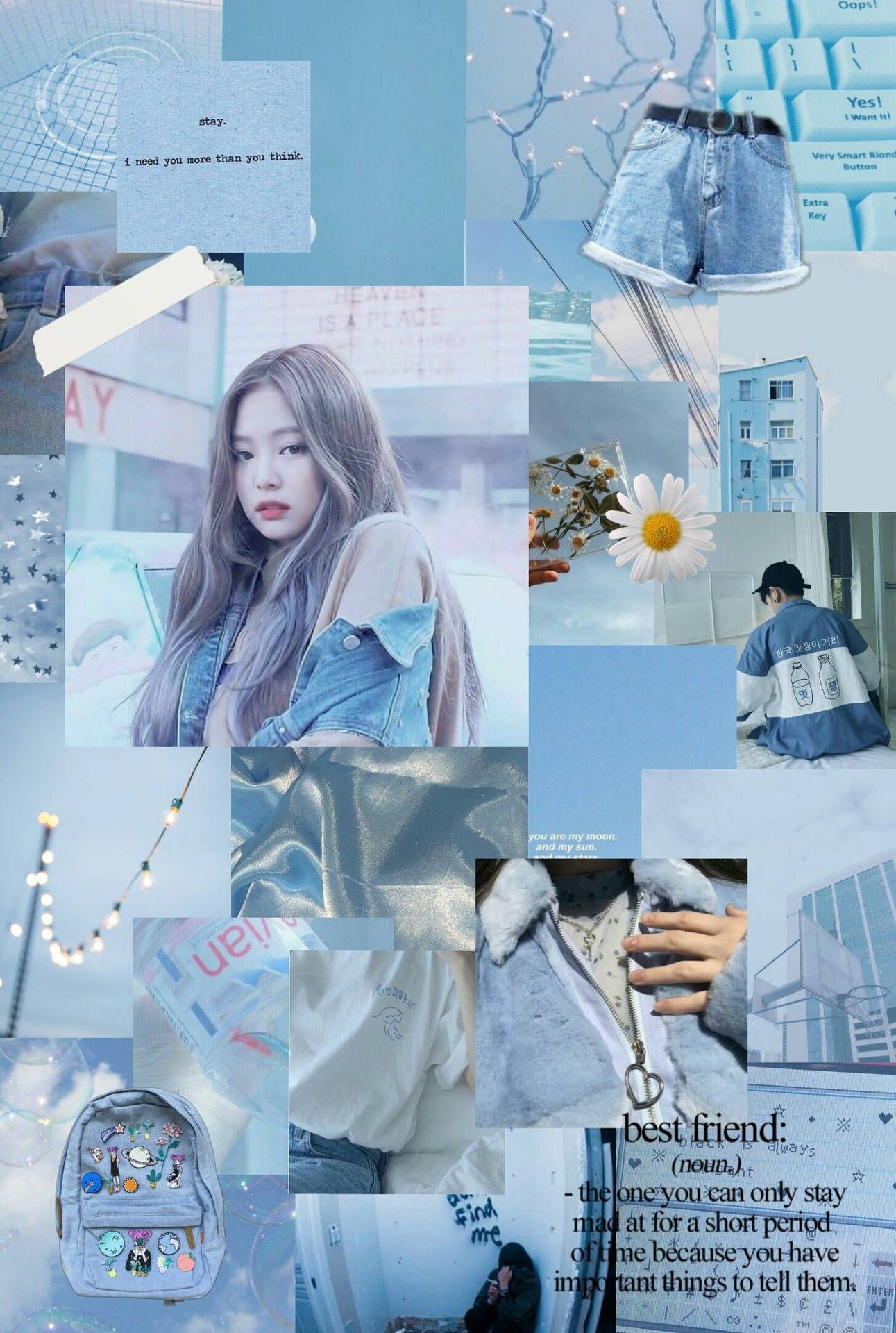 1291x1920 Download Jennie Kim Blue Themed Aesthetic Wallpaper